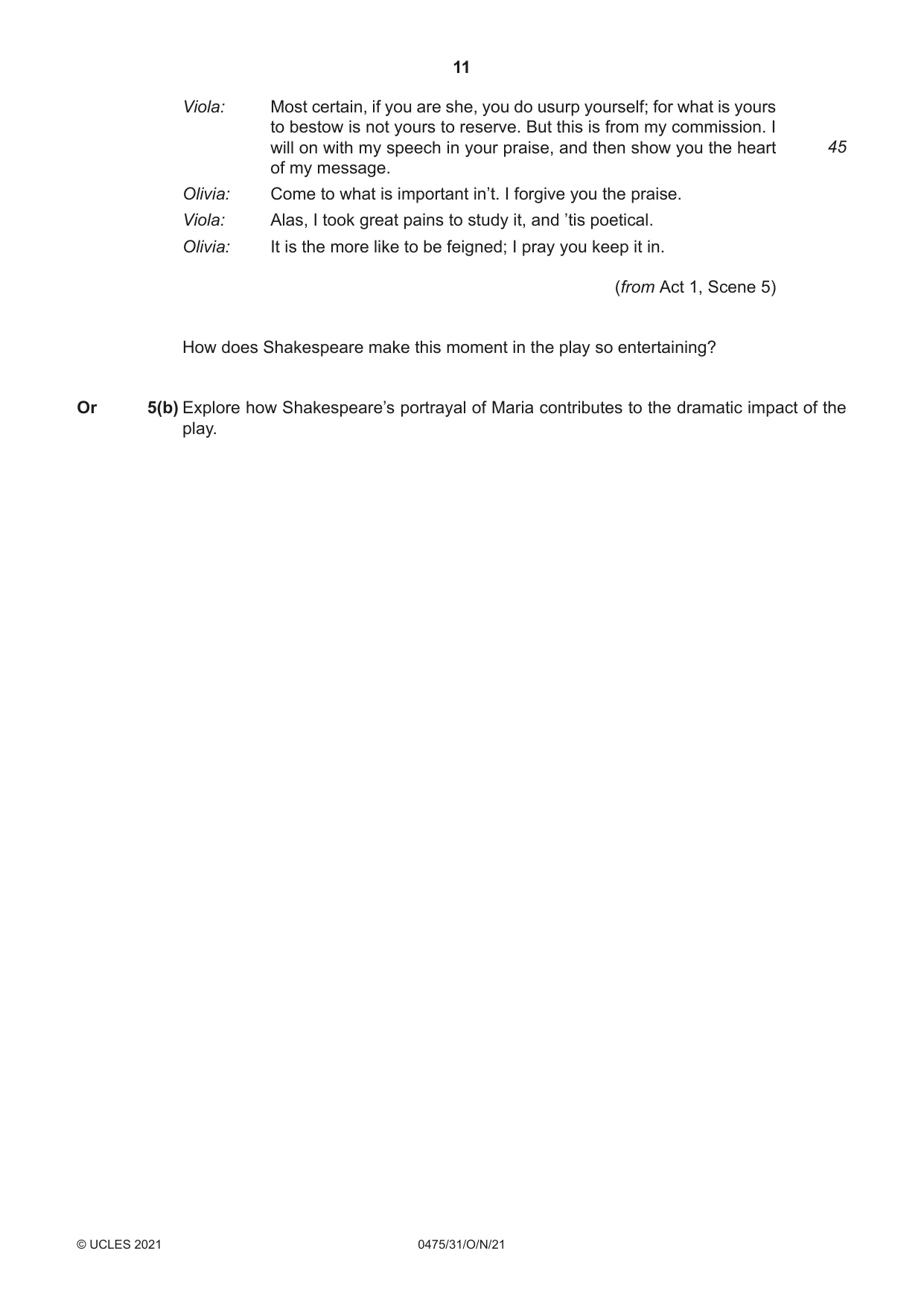 Cambridge IGCSE English - Literature in English 0475 2021 Oct/Nov Paper 3 · Variant 1 question paper, page 11 of 12