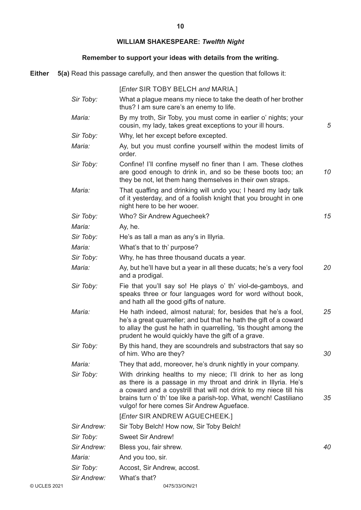 Cambridge IGCSE English - Literature in English 0475 2021 Oct/Nov Paper 3 · Variant 3 question paper, page 10 of 12