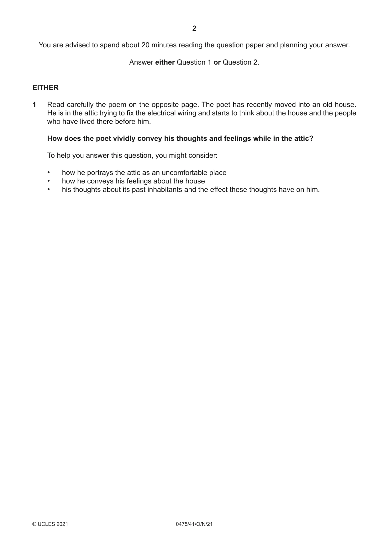 Cambridge IGCSE English - Literature in English 0475 2021 Oct/Nov Paper 4 · Variant 1 question paper, page 2 of 8