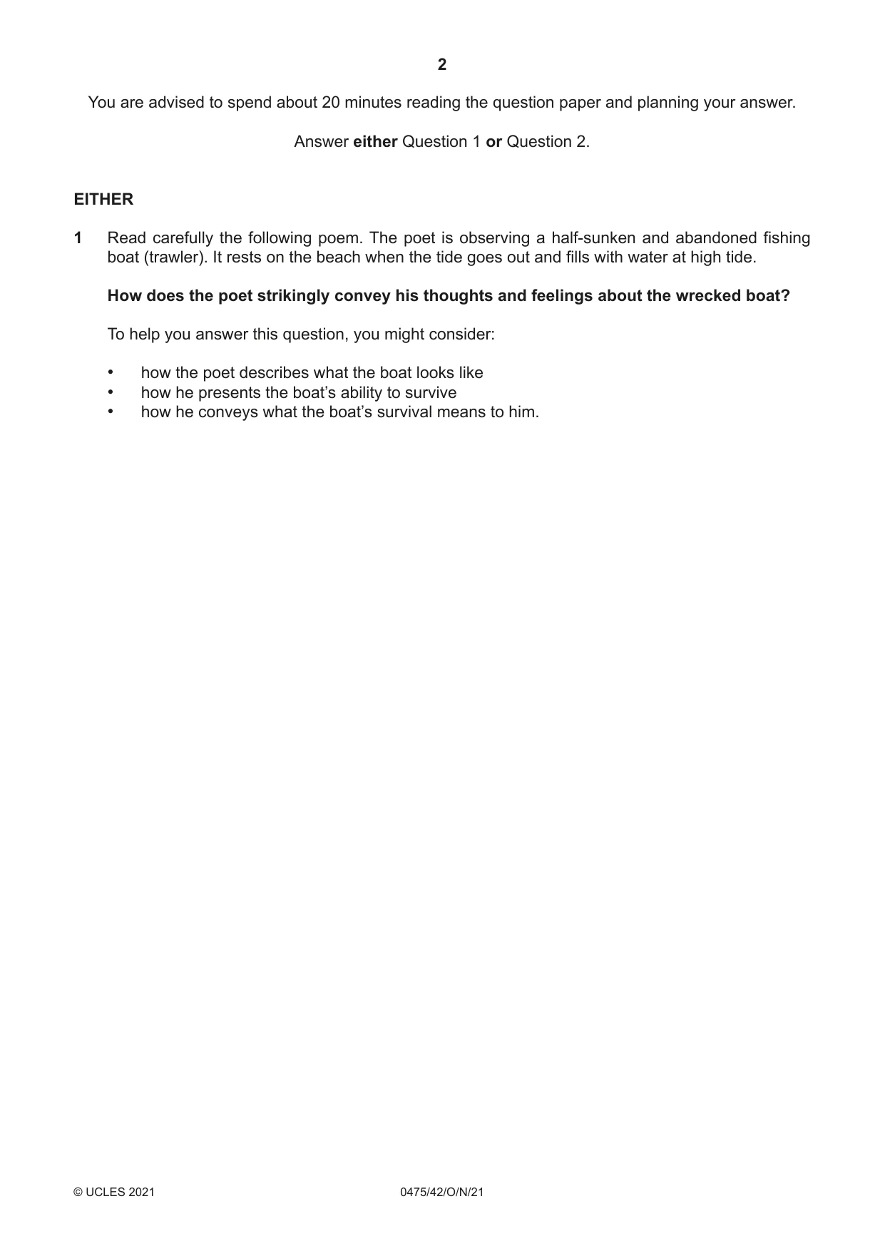 Cambridge IGCSE English - Literature in English 0475 2021 Oct/Nov Paper 4 · Variant 2 question paper, page 2 of 8