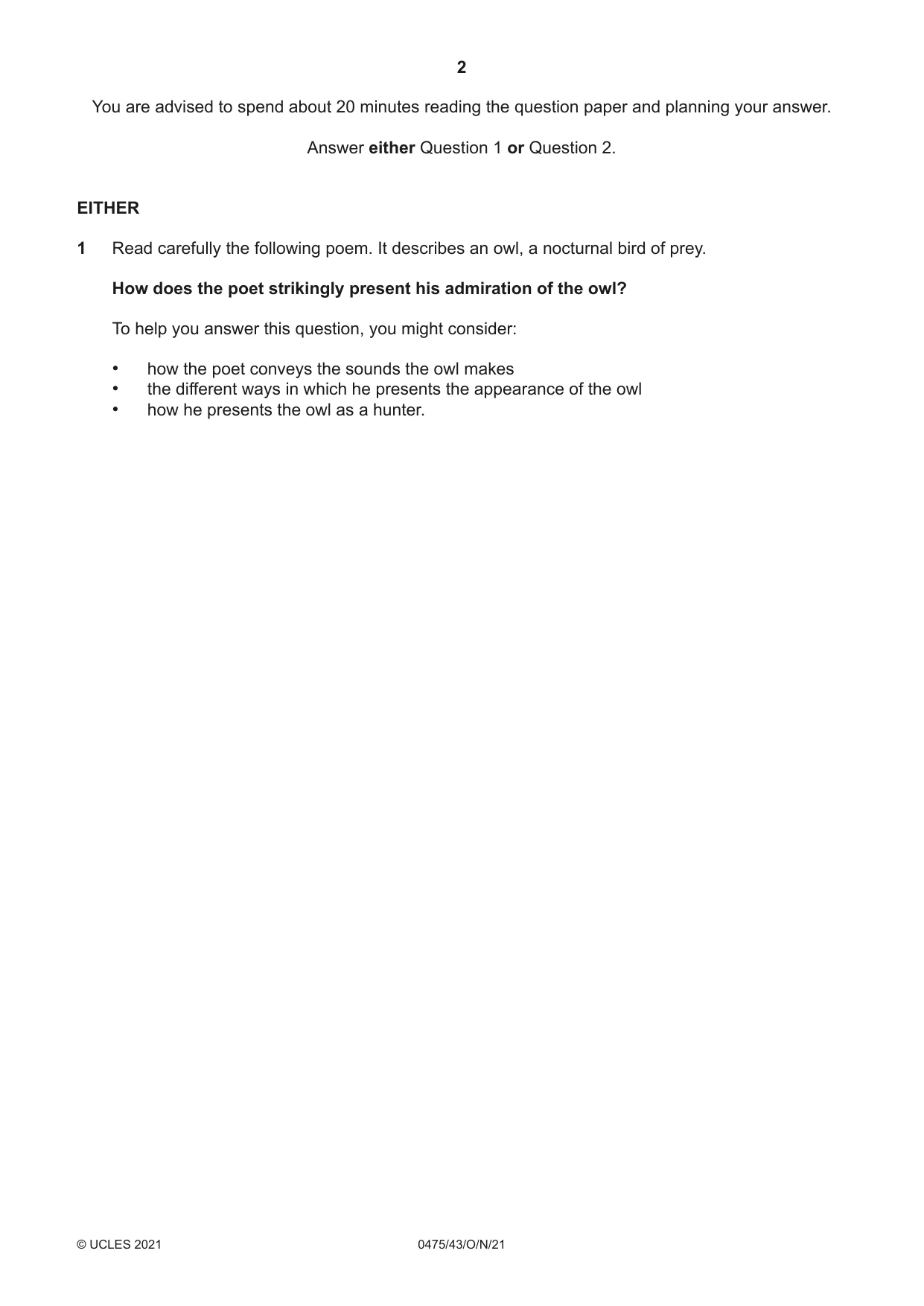 Cambridge IGCSE English - Literature in English 0475 2021 Oct/Nov Paper 4 · Variant 3 question paper, page 2 of 8