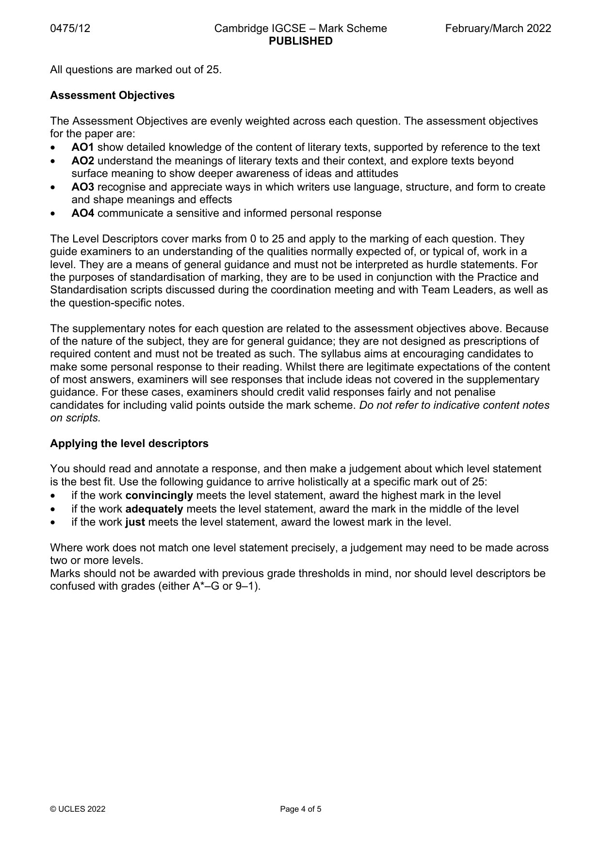 Mark scheme, page 4 of 5