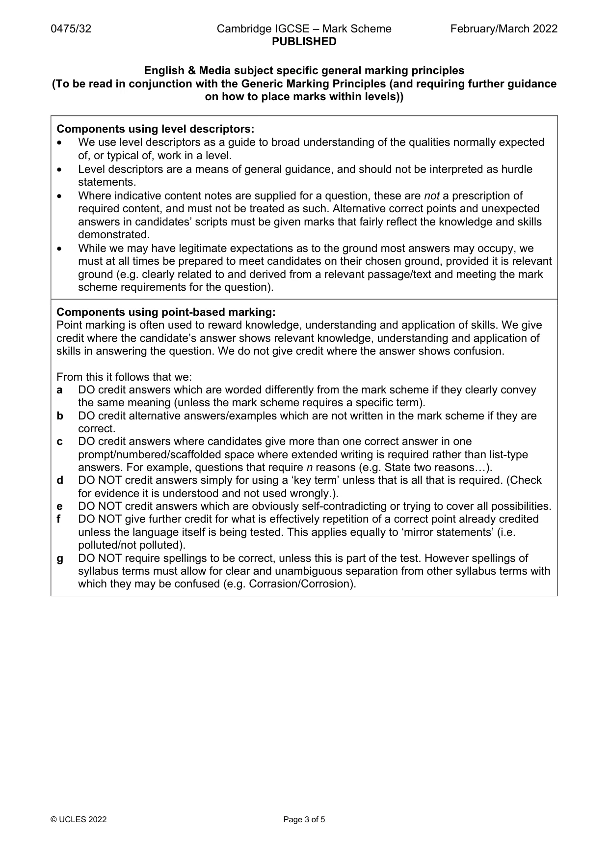 Mark scheme, page 3 of 5