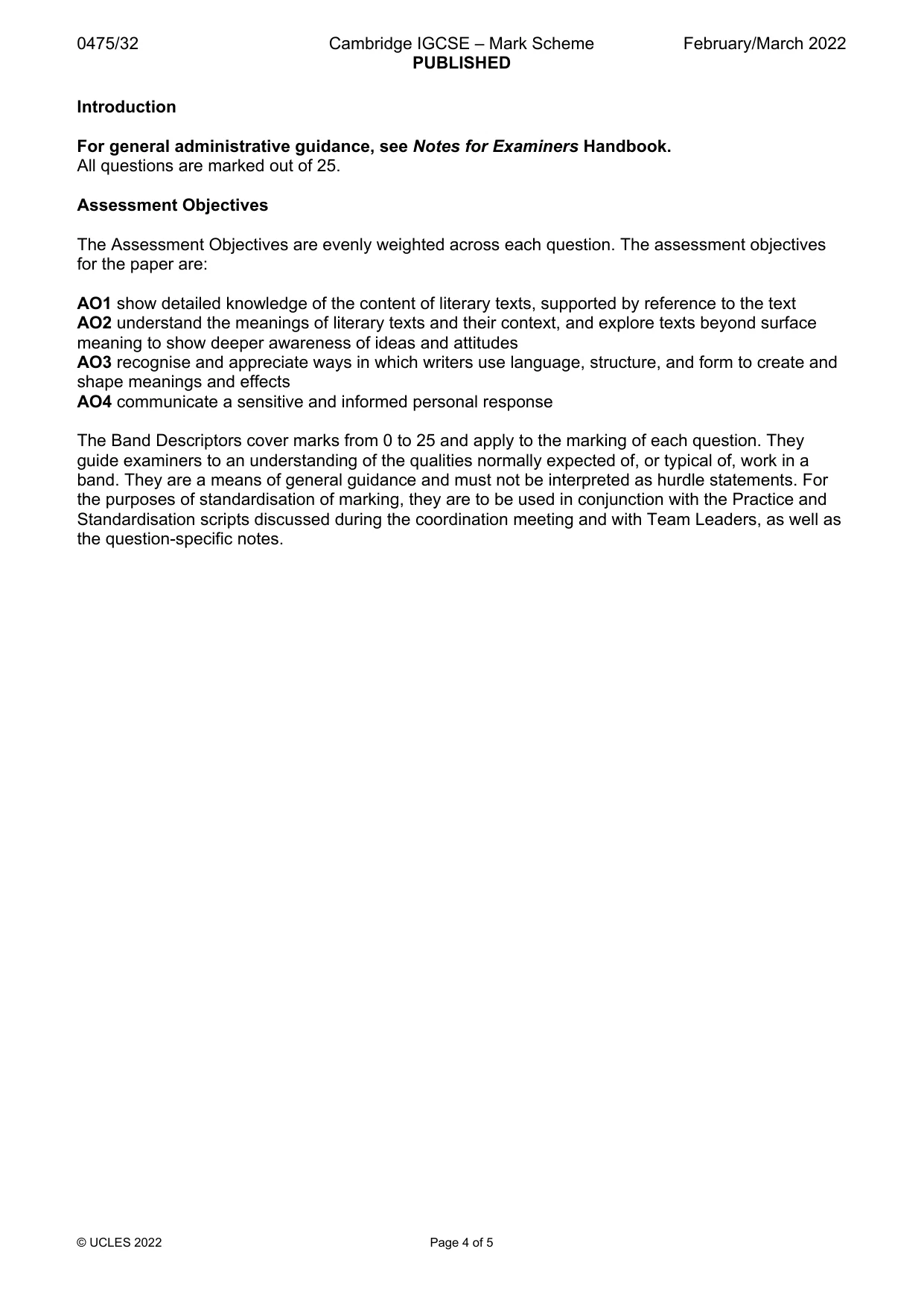 Mark scheme, page 4 of 5