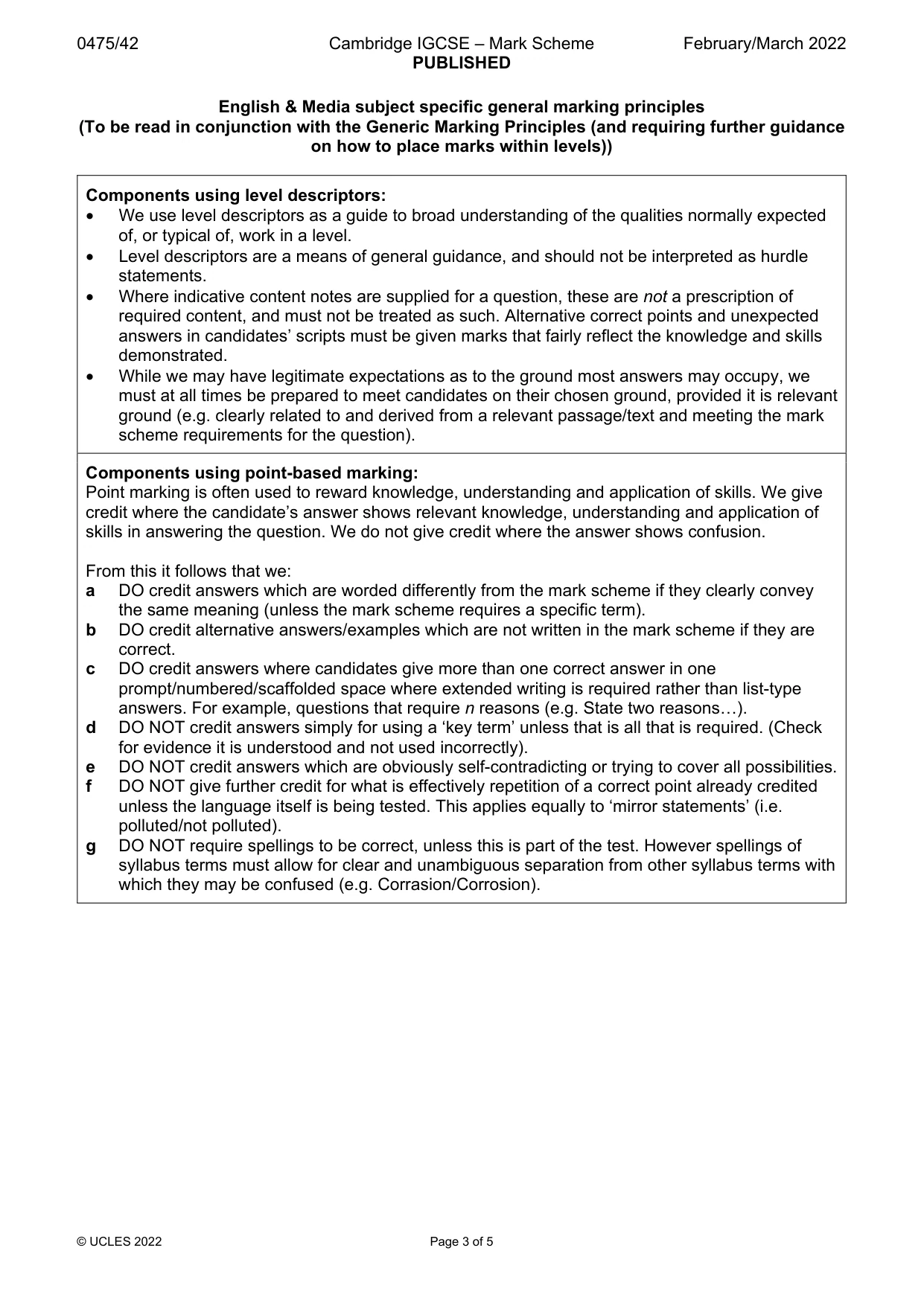 Mark scheme, page 3 of 5