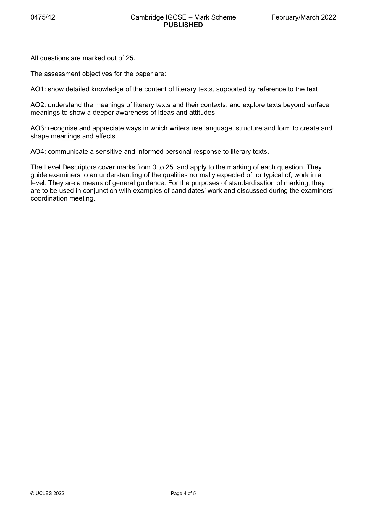 Mark scheme, page 4 of 5