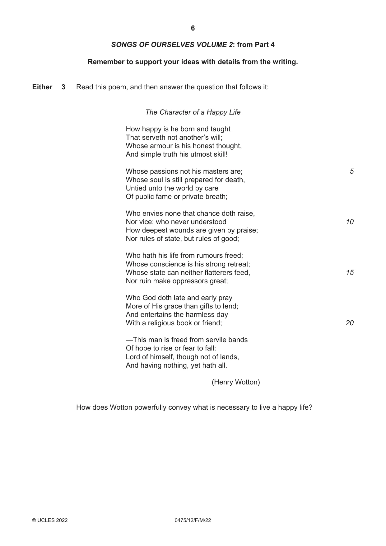 Cambridge IGCSE English - Literature in English 0475 2022 Feb/March Paper 1 · Variant 2 question paper, page 6 of 28