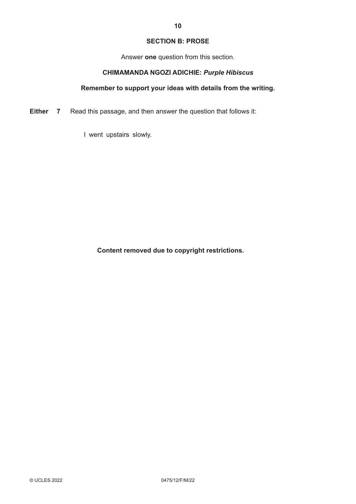Cambridge IGCSE English - Literature in English 0475 2022 Feb/March Paper 1 · Variant 2 question paper, page 10 of 28