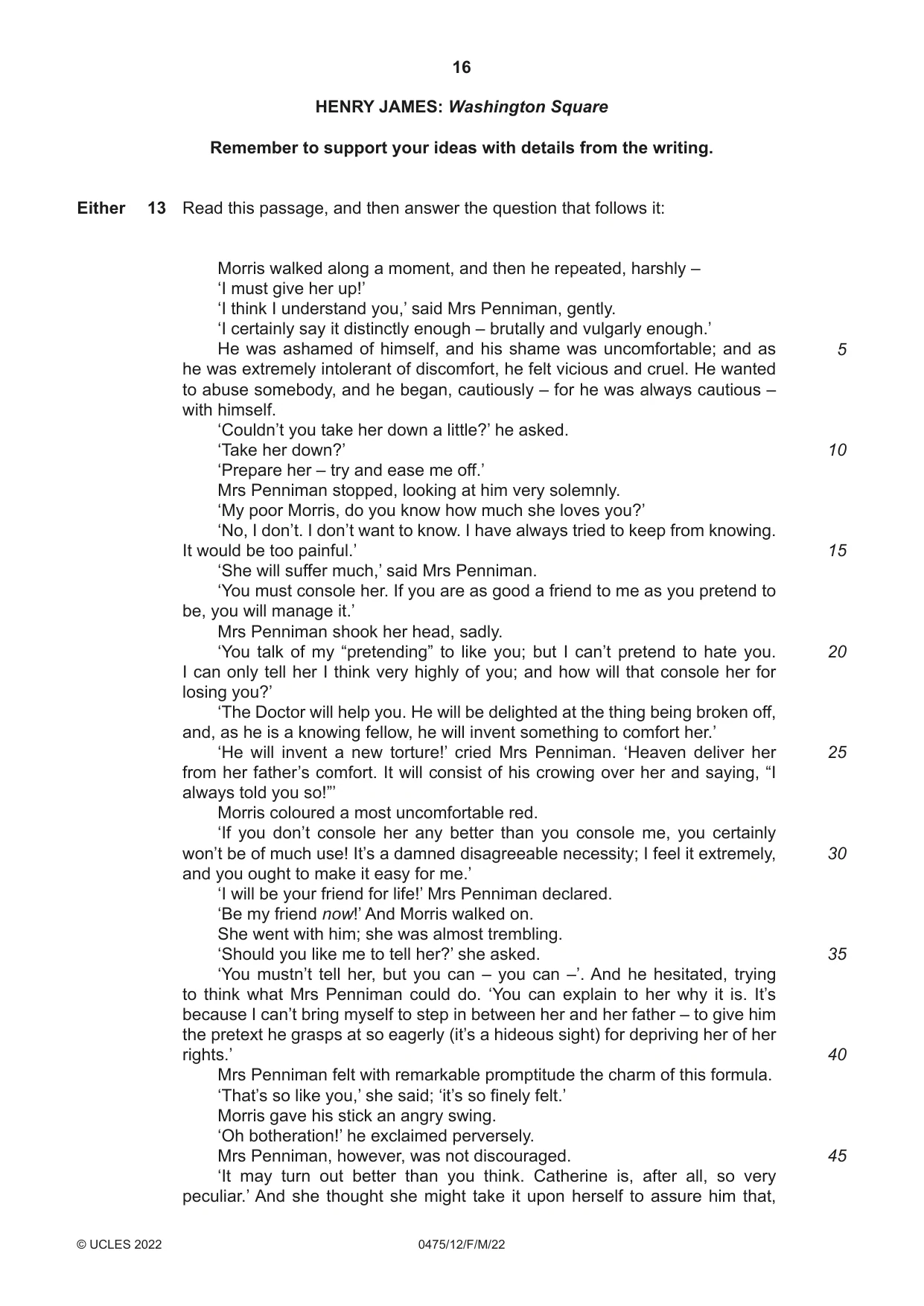 Cambridge IGCSE English - Literature in English 0475 2022 Feb/March Paper 1 · Variant 2 question paper, page 16 of 28