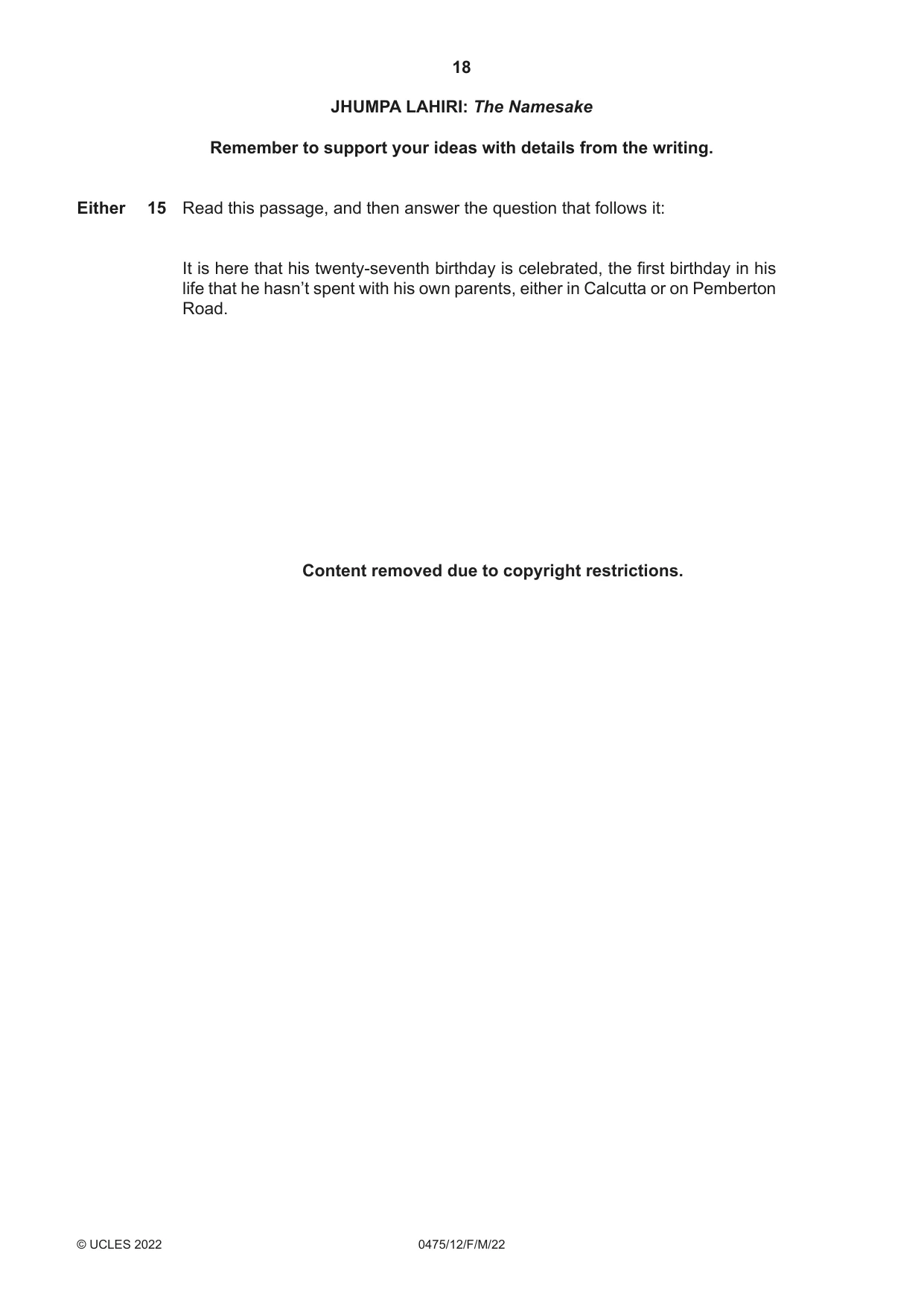 Cambridge IGCSE English - Literature in English 0475 2022 Feb/March Paper 1 · Variant 2 question paper, page 18 of 28