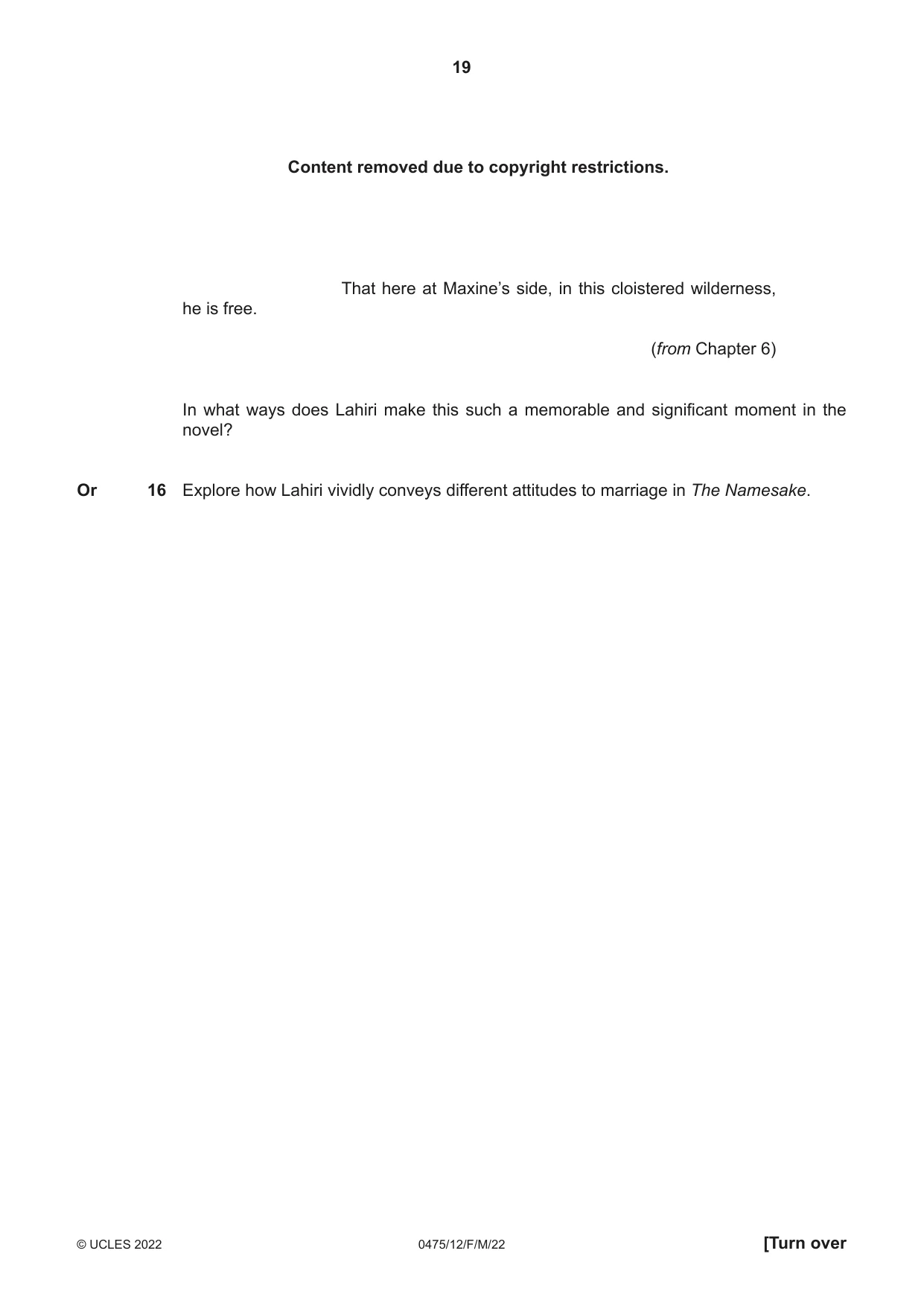 Cambridge IGCSE English - Literature in English 0475 2022 Feb/March Paper 1 · Variant 2 question paper, page 19 of 28