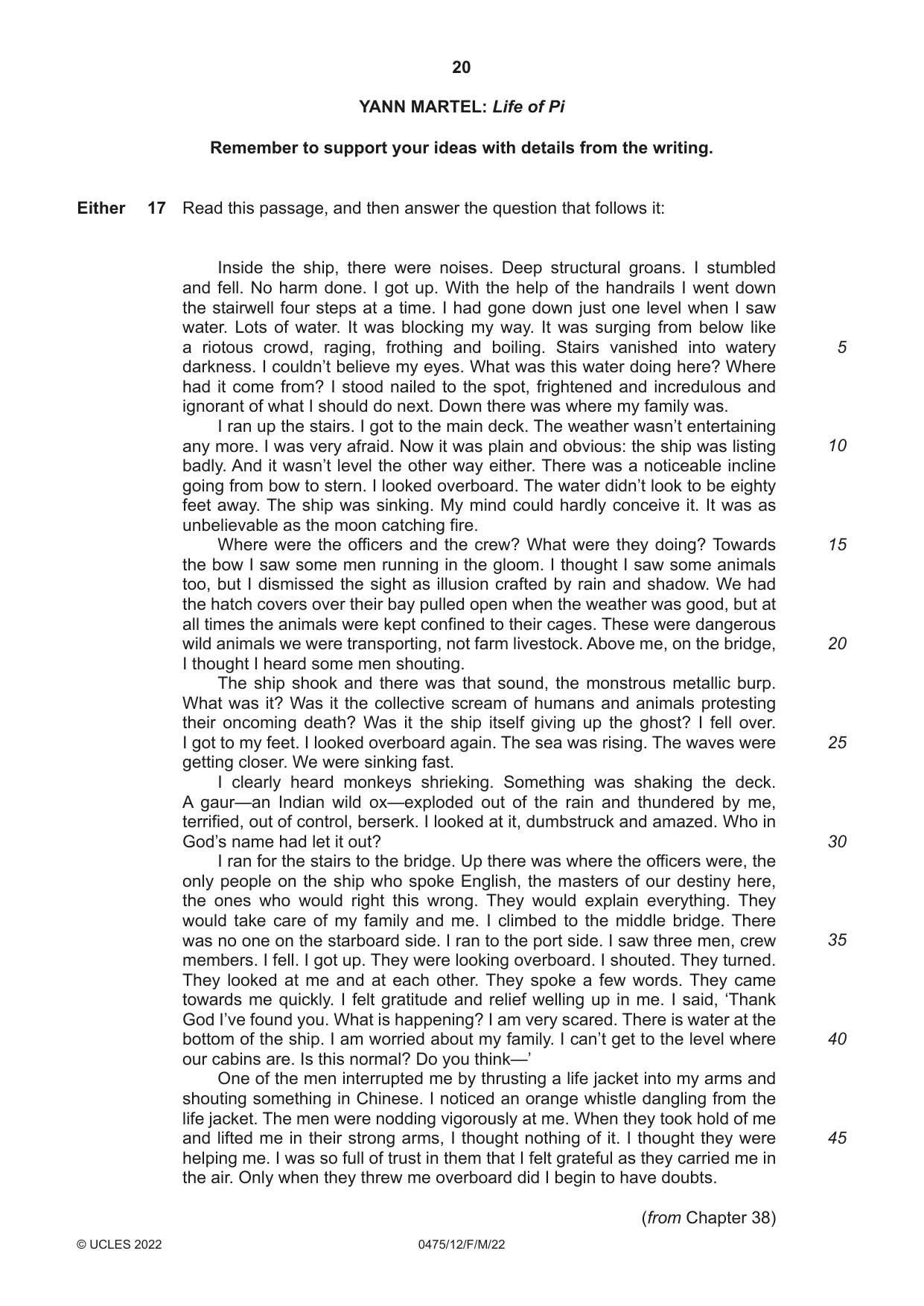 Cambridge IGCSE English - Literature in English 0475 2022 Feb/March Paper 1 · Variant 2 question paper, page 20 of 28
