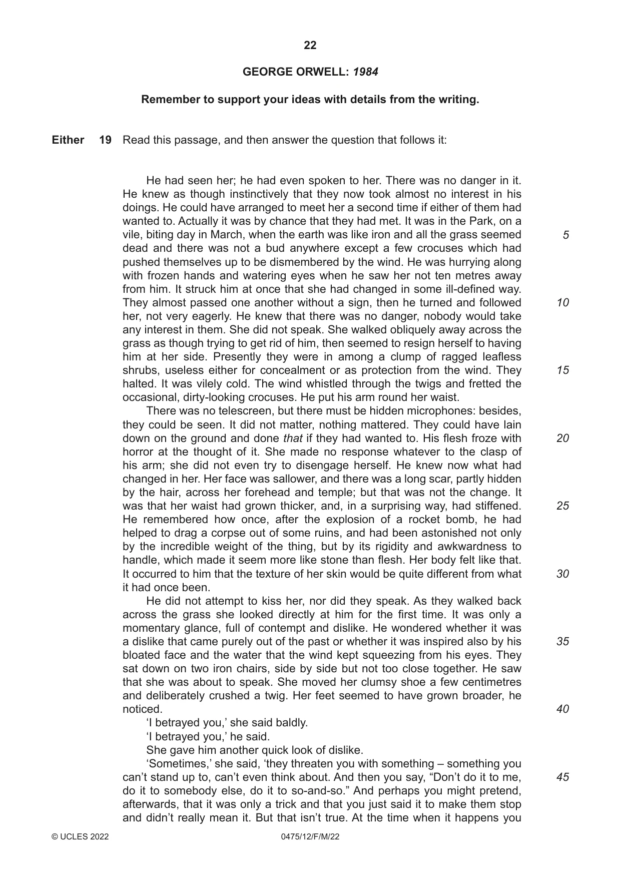 Cambridge IGCSE English - Literature in English 0475 2022 Feb/March Paper 1 · Variant 2 question paper, page 22 of 28
