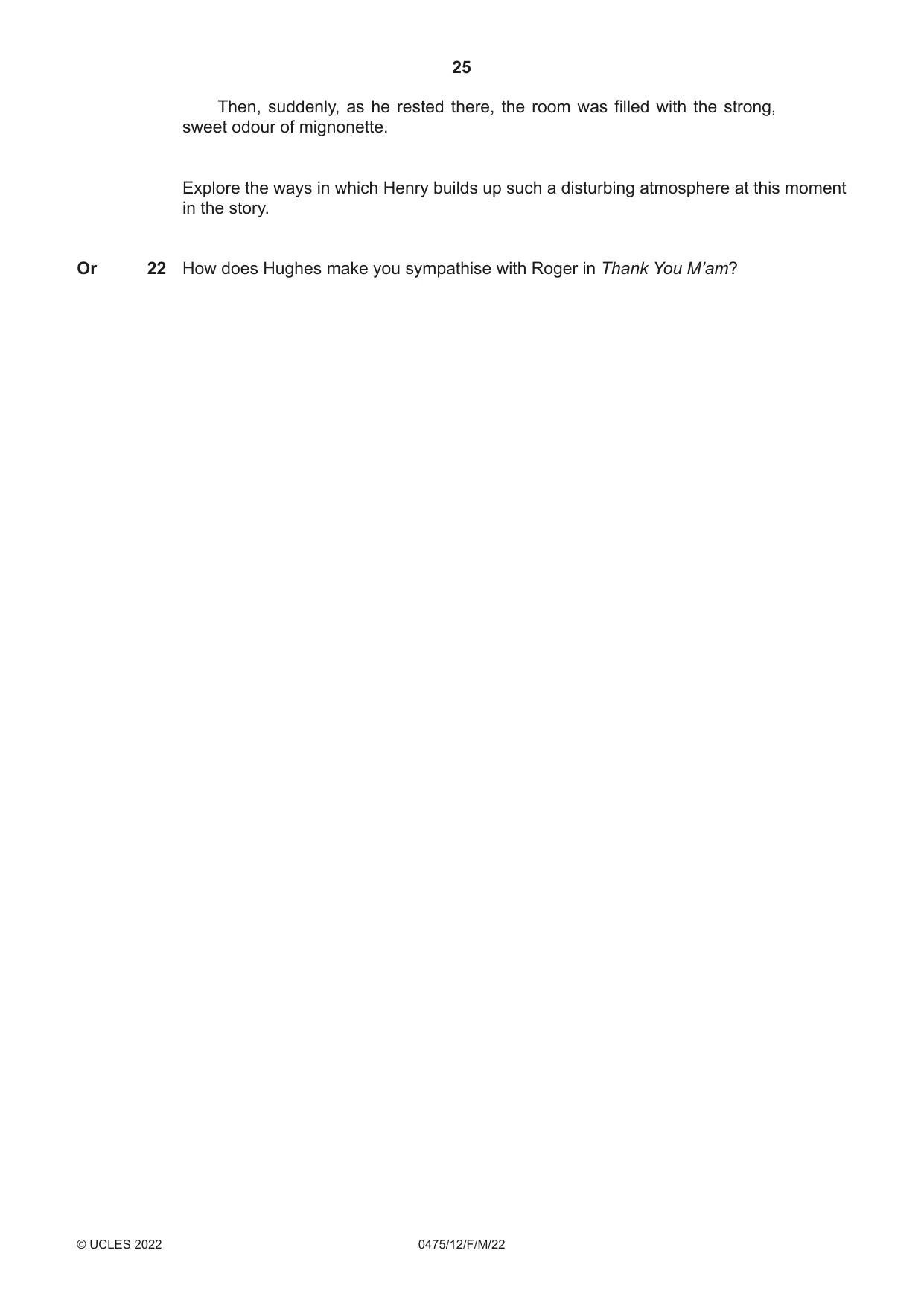 Cambridge IGCSE English - Literature in English 0475 2022 Feb/March Paper 1 · Variant 2 question paper, page 25 of 28