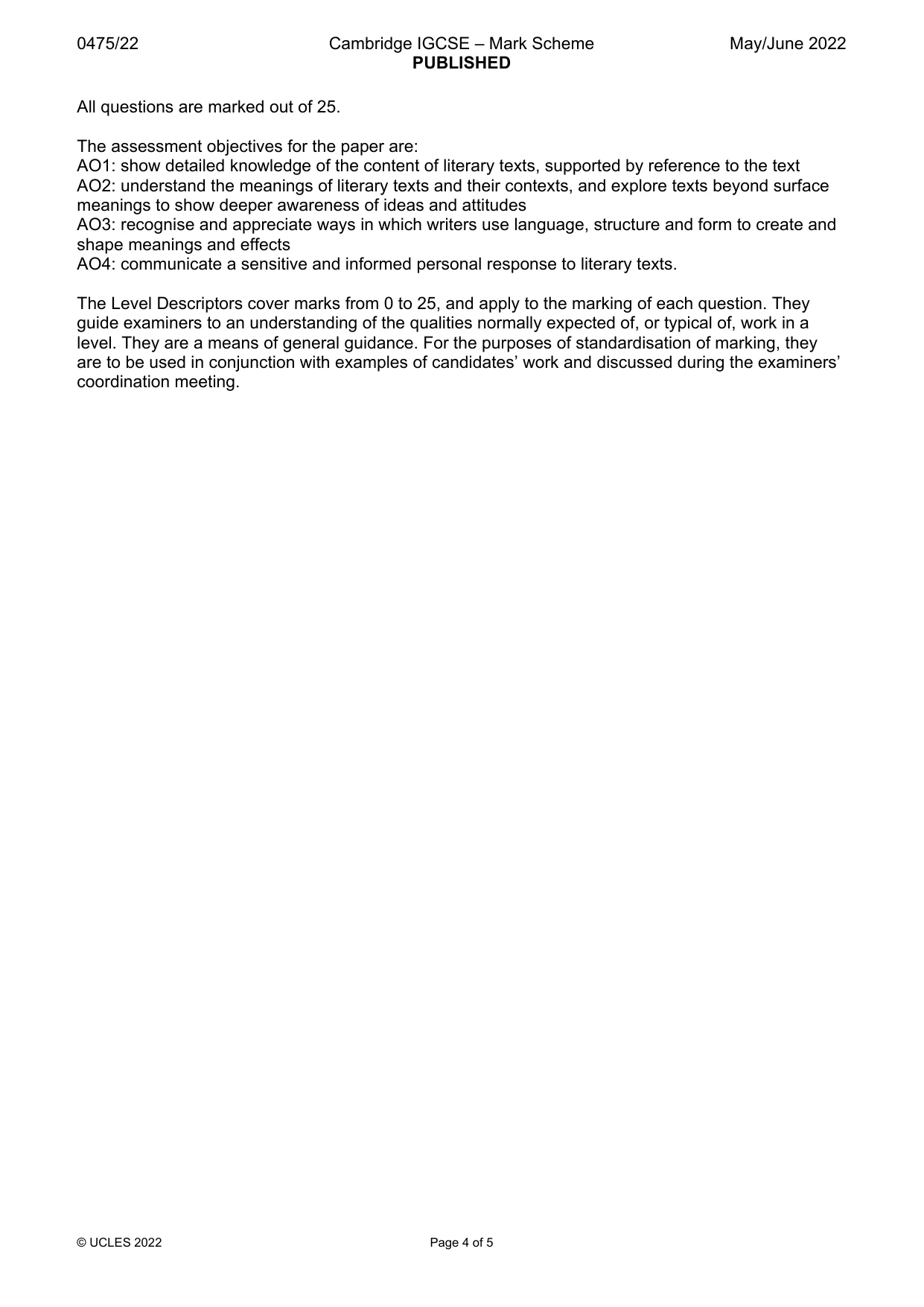 Mark scheme, page 4 of 5