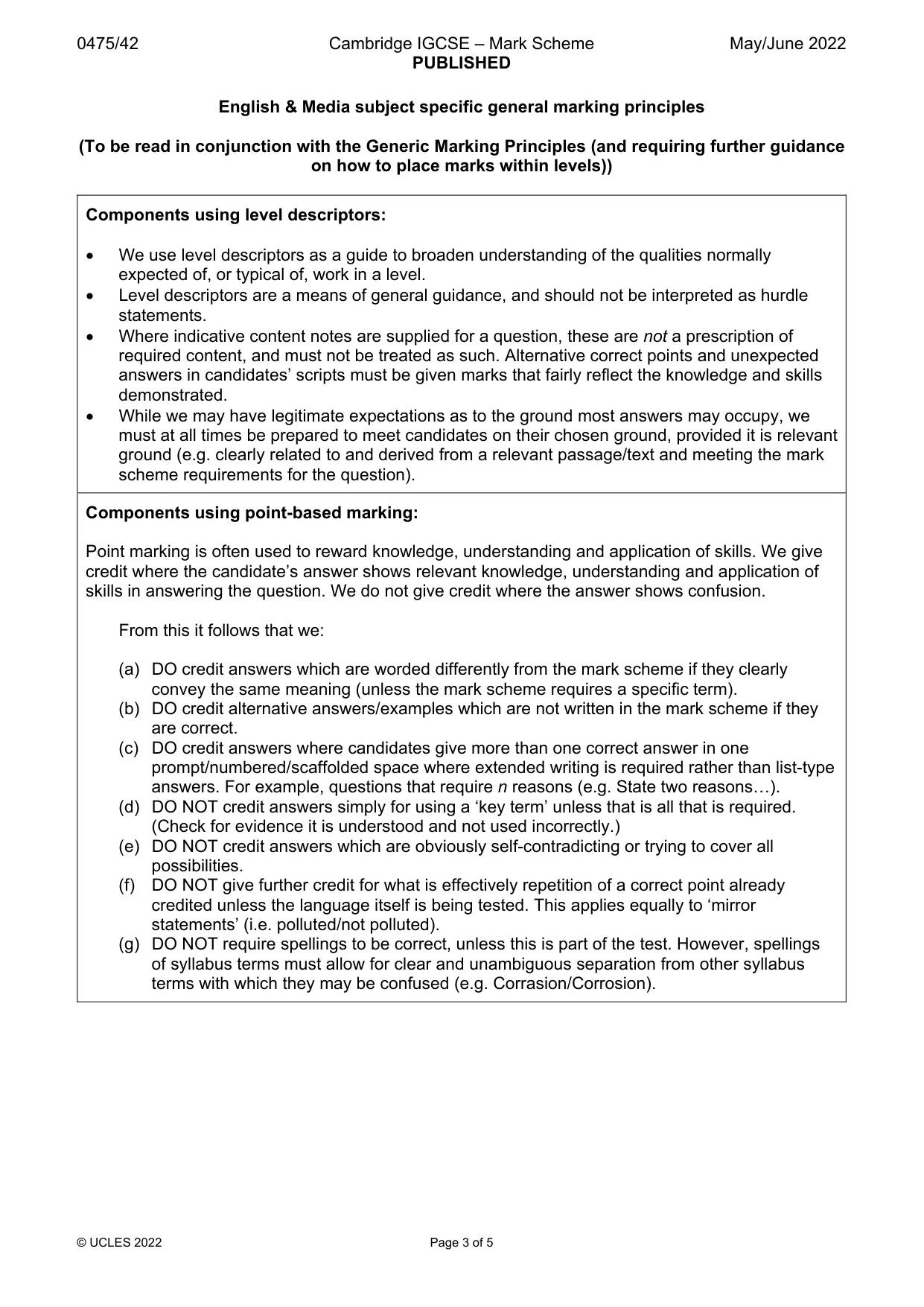 Mark scheme, page 3 of 5