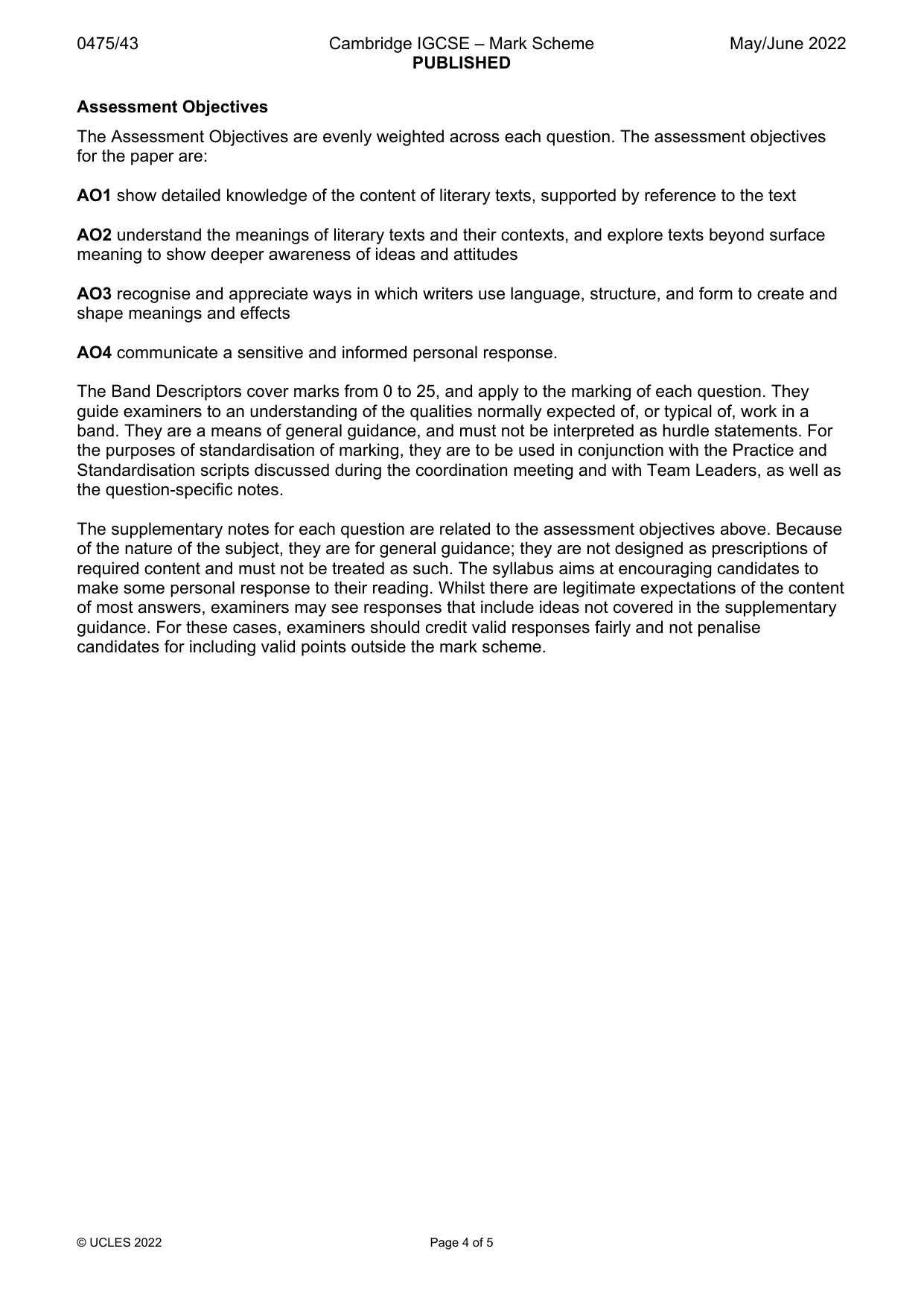Mark scheme, page 4 of 5