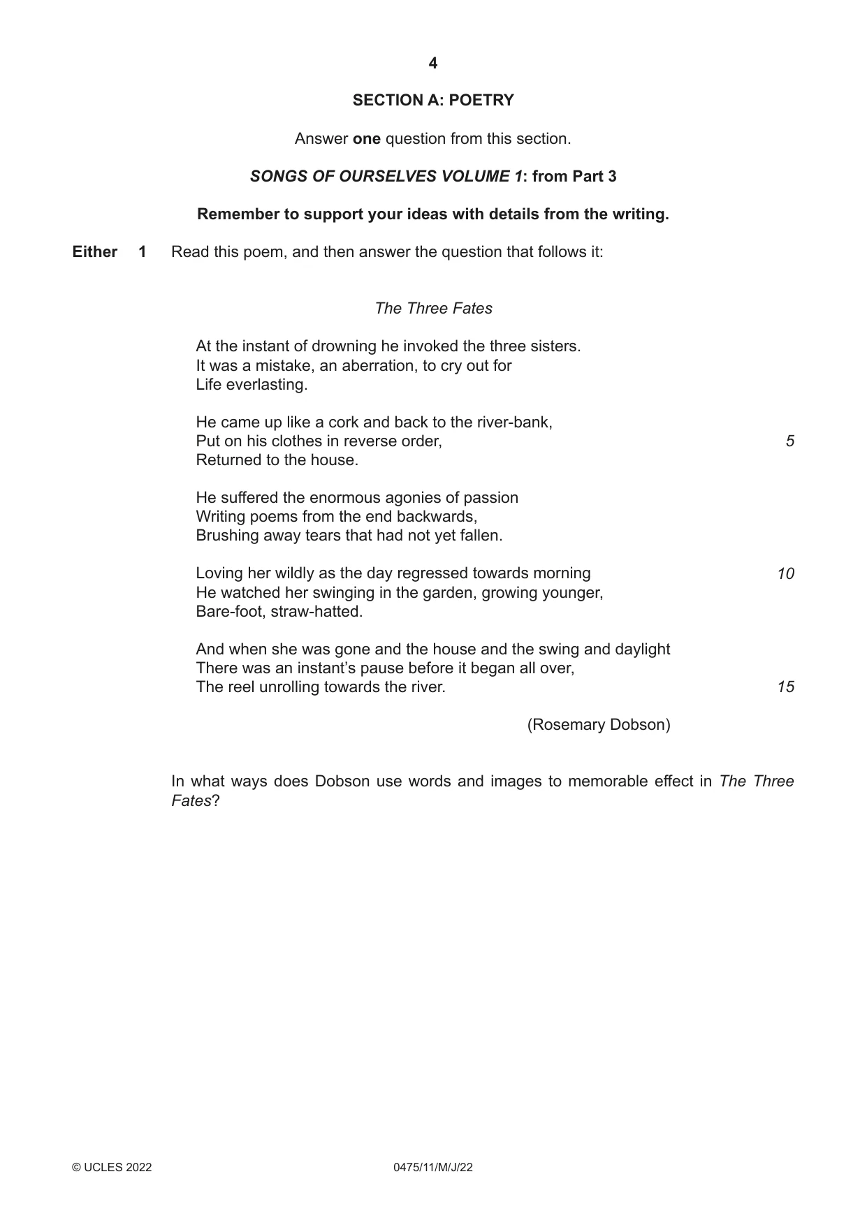 Cambridge IGCSE English - Literature in English 0475 2022 May/June Paper 1 · Variant 1 question paper, page 4 of 28