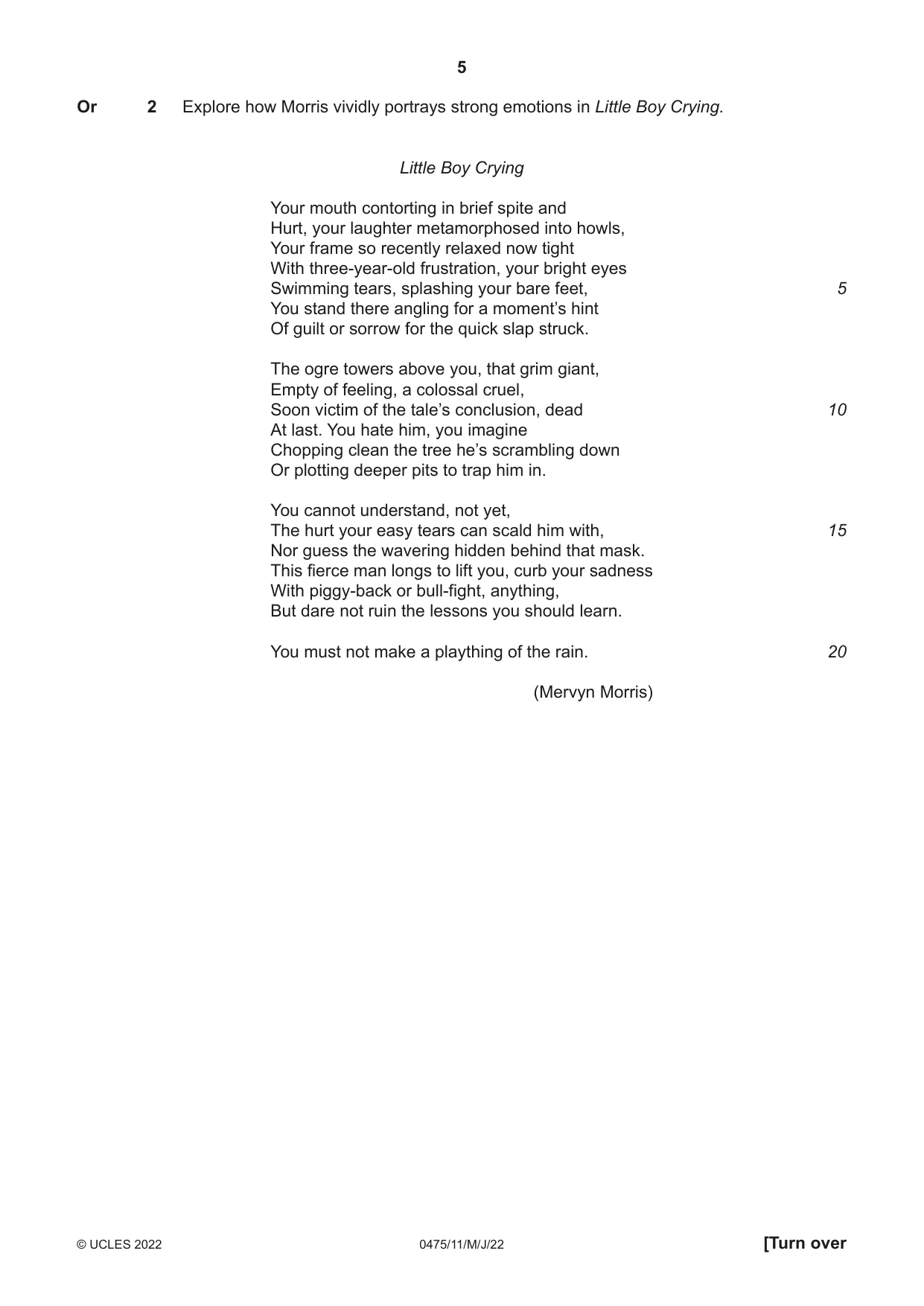 Cambridge IGCSE English - Literature in English 0475 2022 May/June Paper 1 · Variant 1 question paper, page 5 of 28