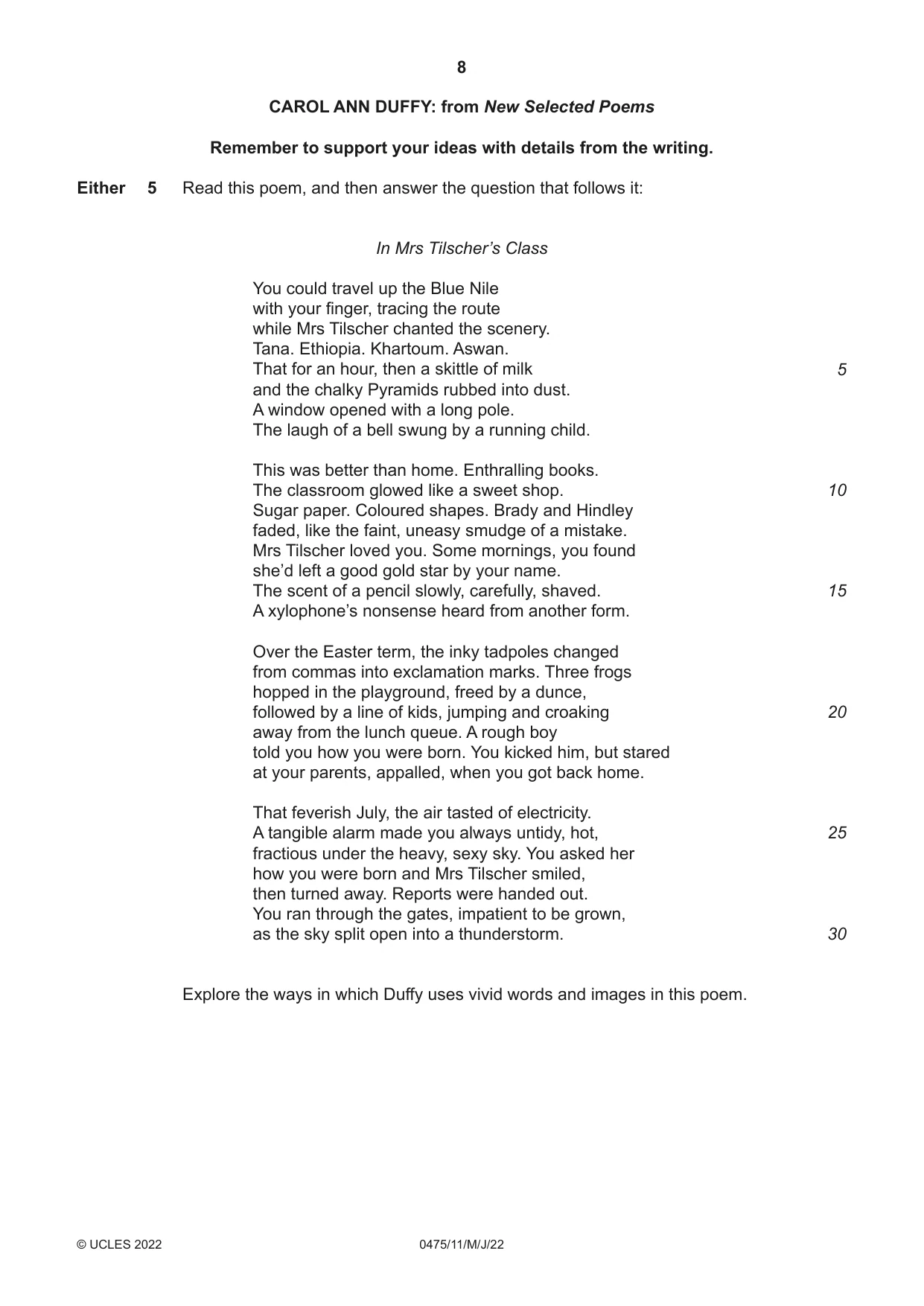 Cambridge IGCSE English - Literature in English 0475 2022 May/June Paper 1 · Variant 1 question paper, page 8 of 28
