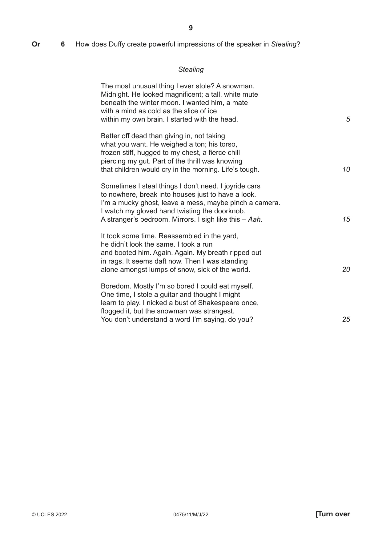 Cambridge IGCSE English - Literature in English 0475 2022 May/June Paper 1 · Variant 1 question paper, page 9 of 28