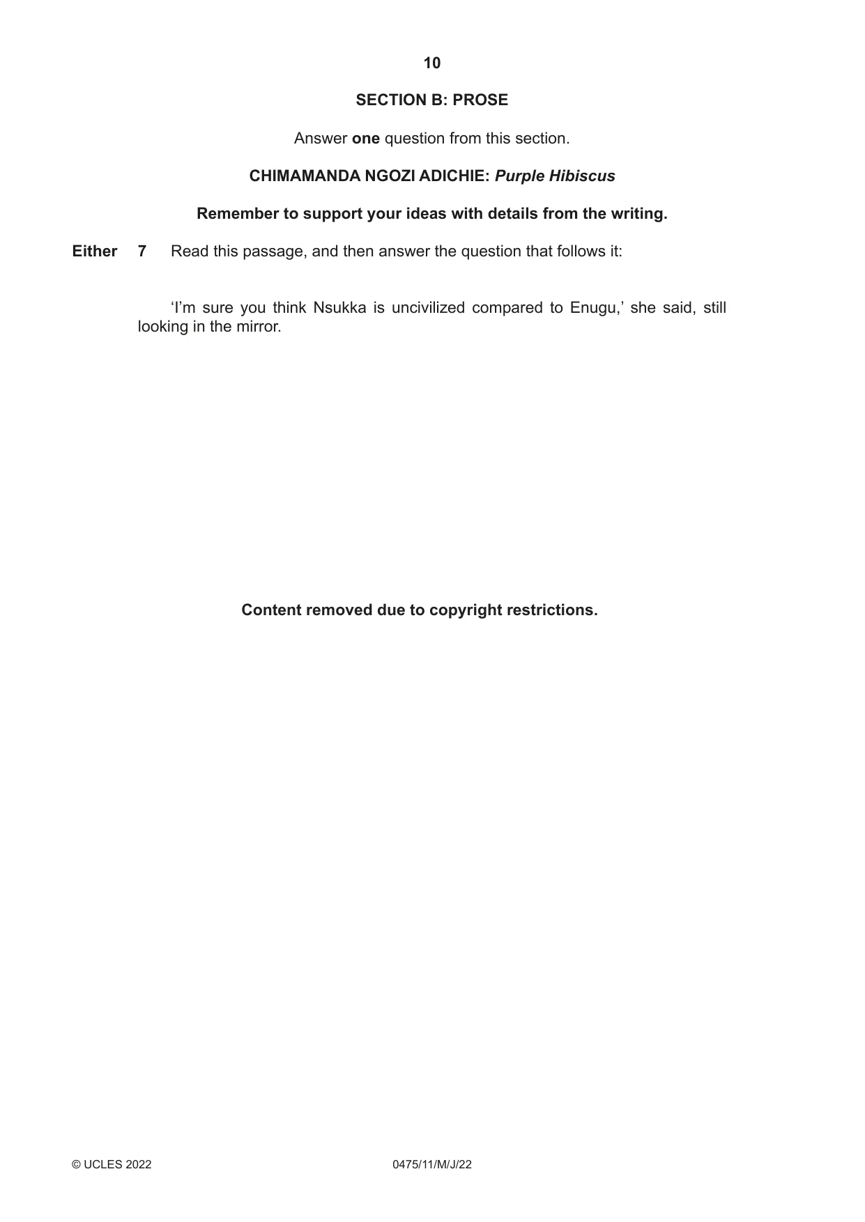 Cambridge IGCSE English - Literature in English 0475 2022 May/June Paper 1 · Variant 1 question paper, page 10 of 28