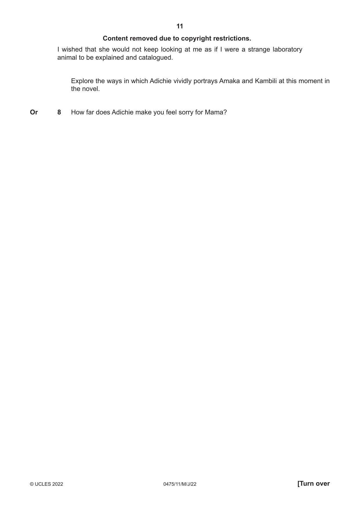 Cambridge IGCSE English - Literature in English 0475 2022 May/June Paper 1 · Variant 1 question paper, page 11 of 28