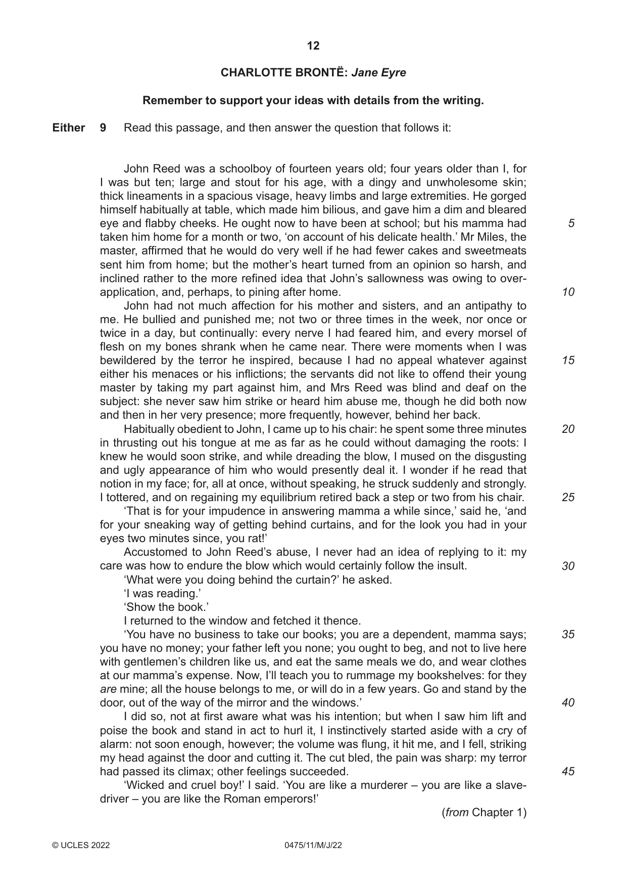 Cambridge IGCSE English - Literature in English 0475 2022 May/June Paper 1 · Variant 1 question paper, page 12 of 28