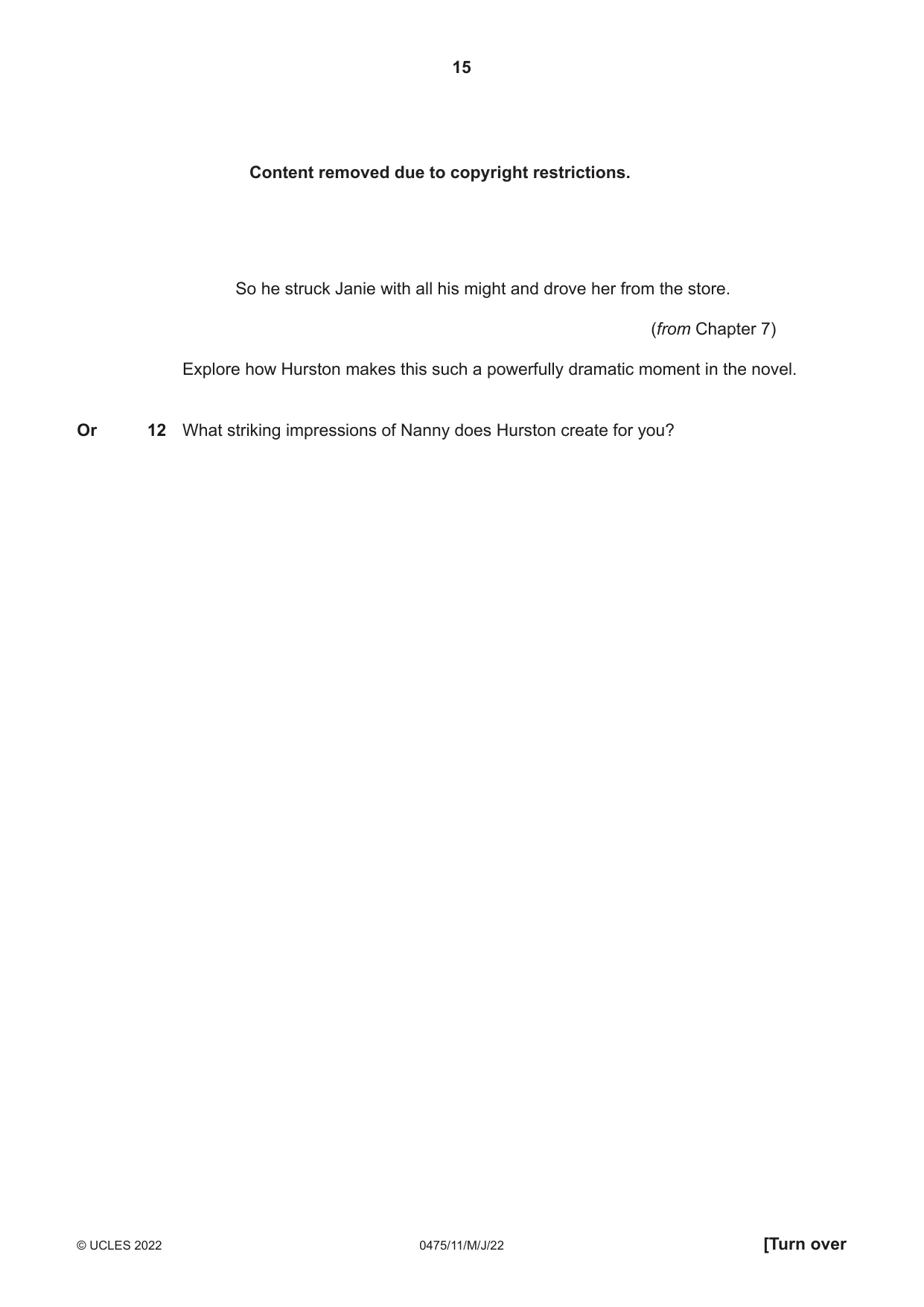 Cambridge IGCSE English - Literature in English 0475 2022 May/June Paper 1 · Variant 1 question paper, page 15 of 28