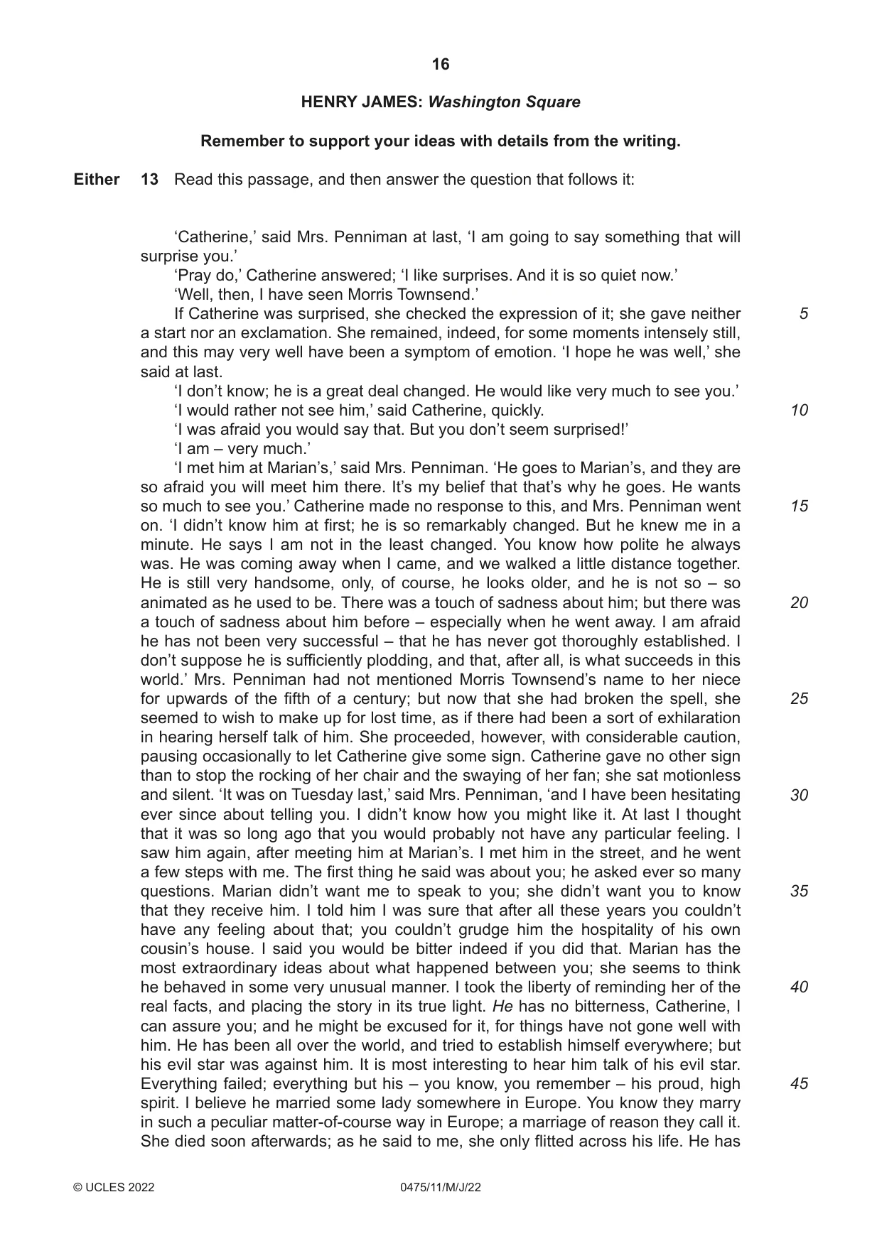 Cambridge IGCSE English - Literature in English 0475 2022 May/June Paper 1 · Variant 1 question paper, page 16 of 28