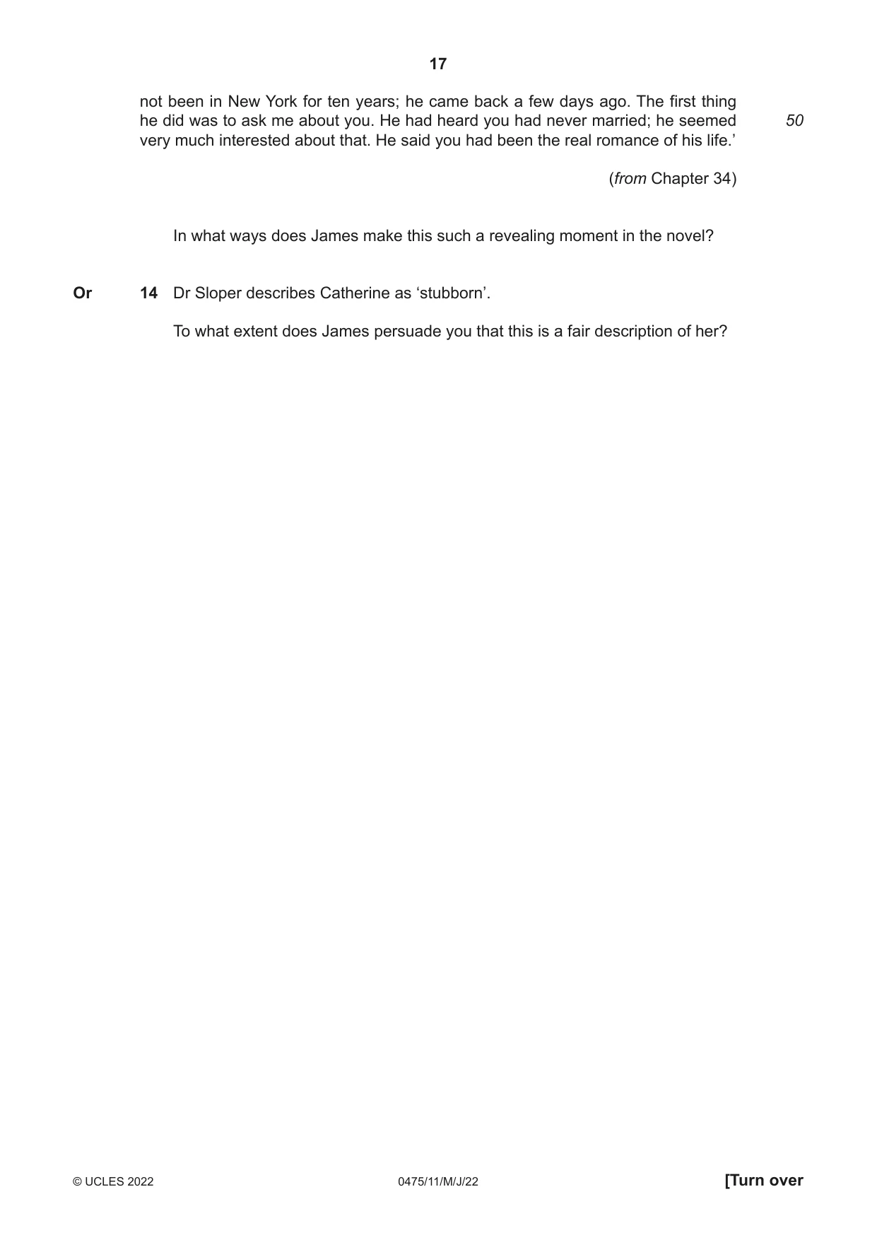 Cambridge IGCSE English - Literature in English 0475 2022 May/June Paper 1 · Variant 1 question paper, page 17 of 28