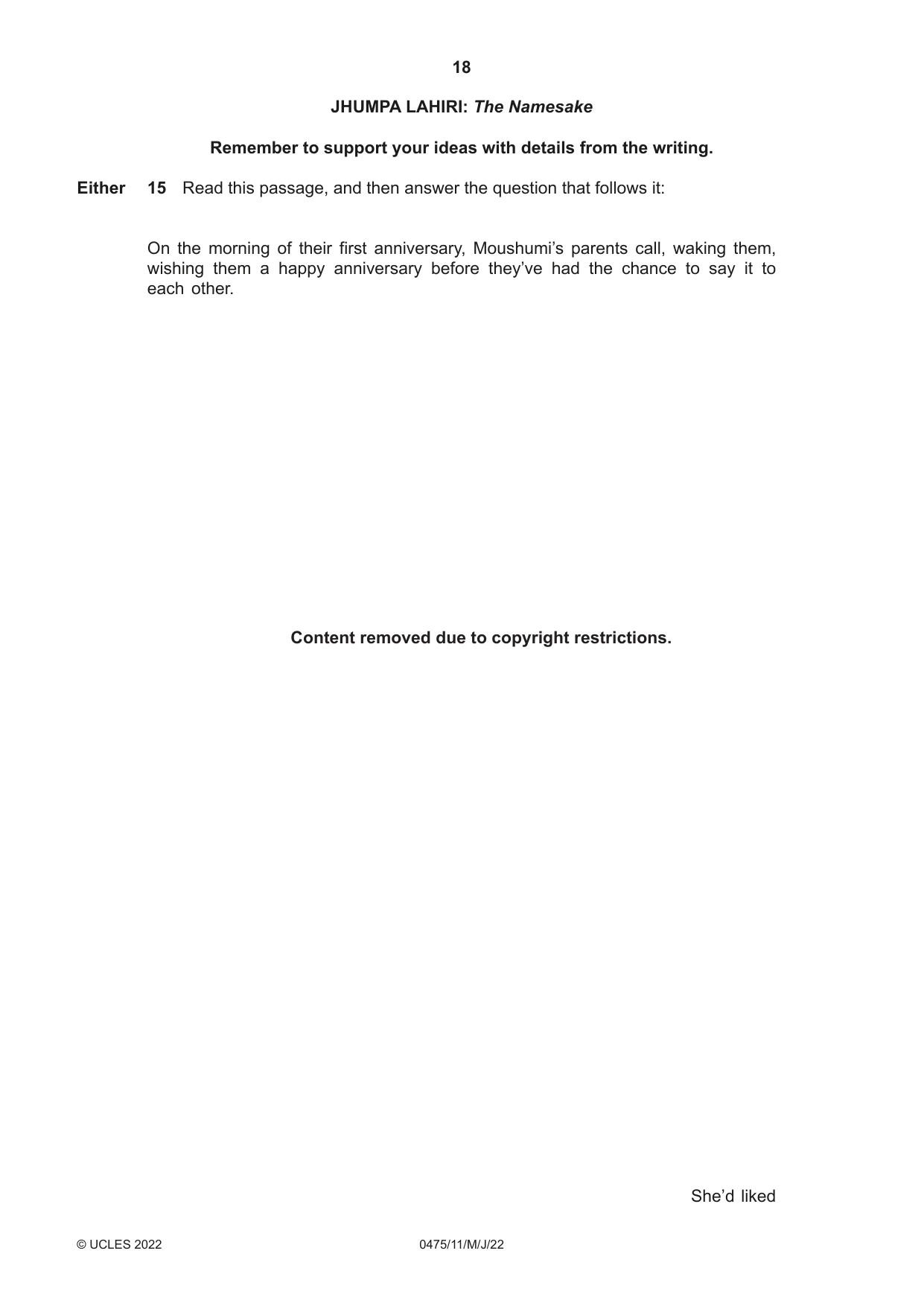 Cambridge IGCSE English - Literature in English 0475 2022 May/June Paper 1 · Variant 1 question paper, page 18 of 28