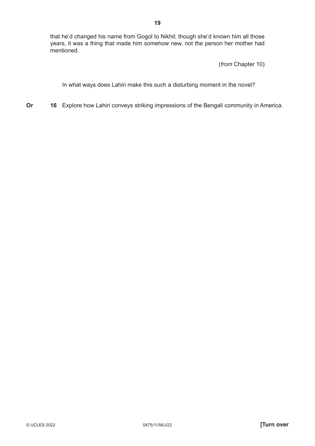 Cambridge IGCSE English - Literature in English 0475 2022 May/June Paper 1 · Variant 1 question paper, page 19 of 28