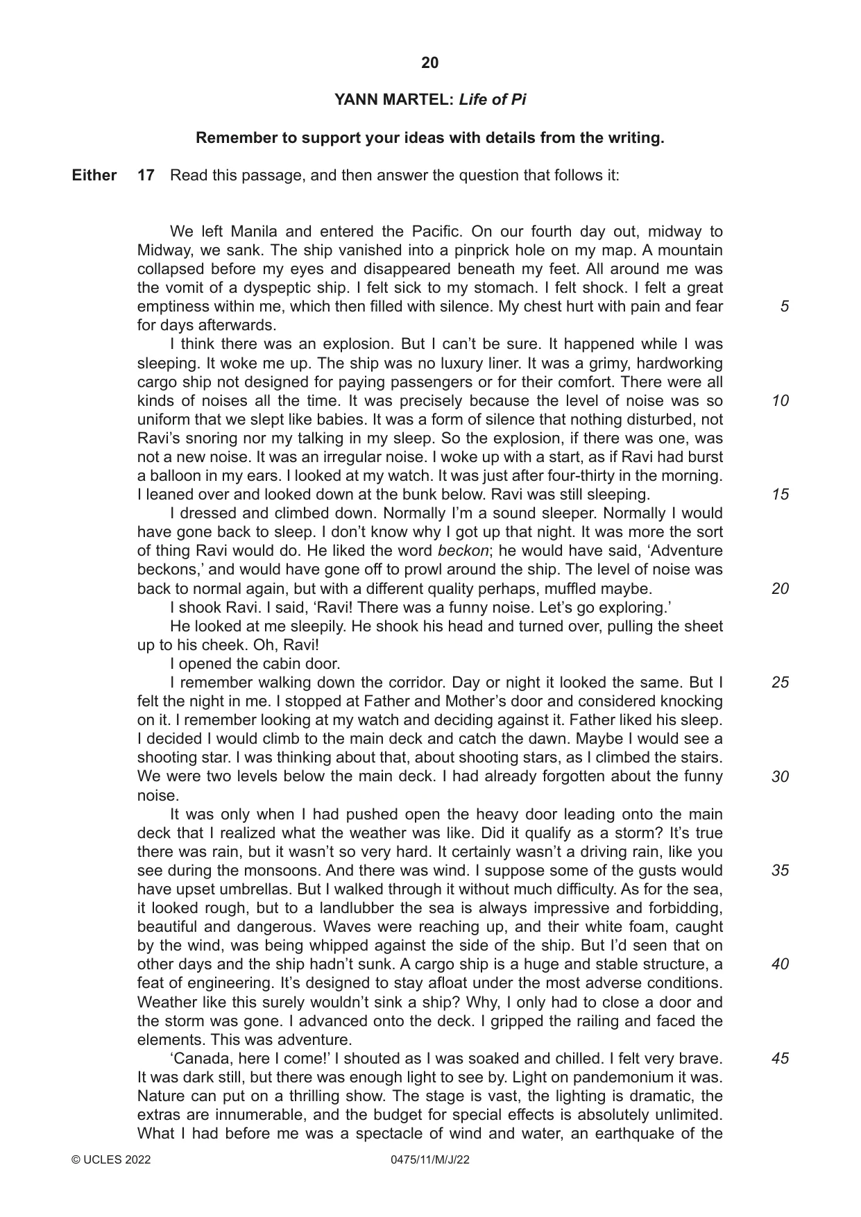 Cambridge IGCSE English - Literature in English 0475 2022 May/June Paper 1 · Variant 1 question paper, page 20 of 28