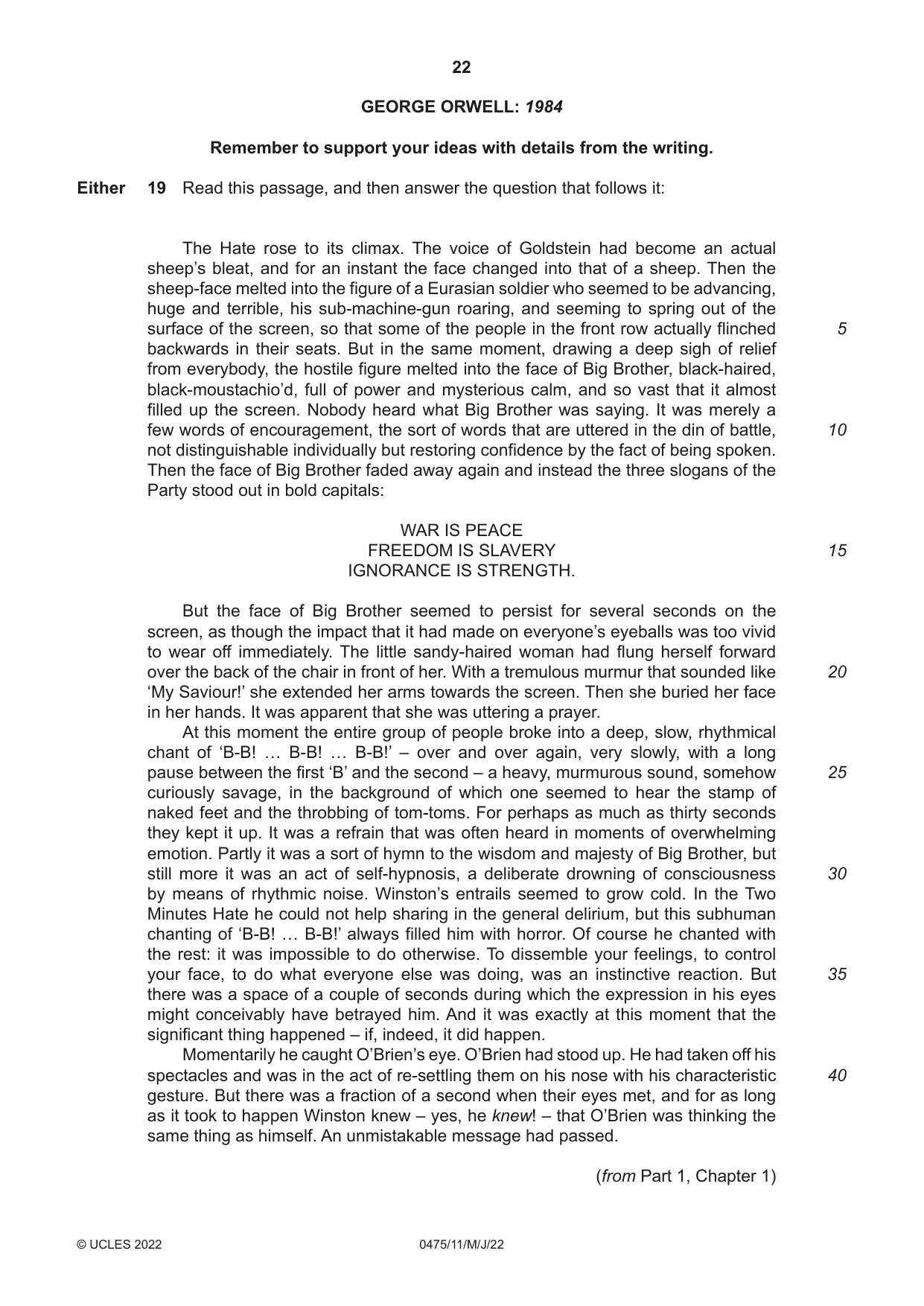 Cambridge IGCSE English - Literature in English 0475 2022 May/June Paper 1 · Variant 1 question paper, page 22 of 28