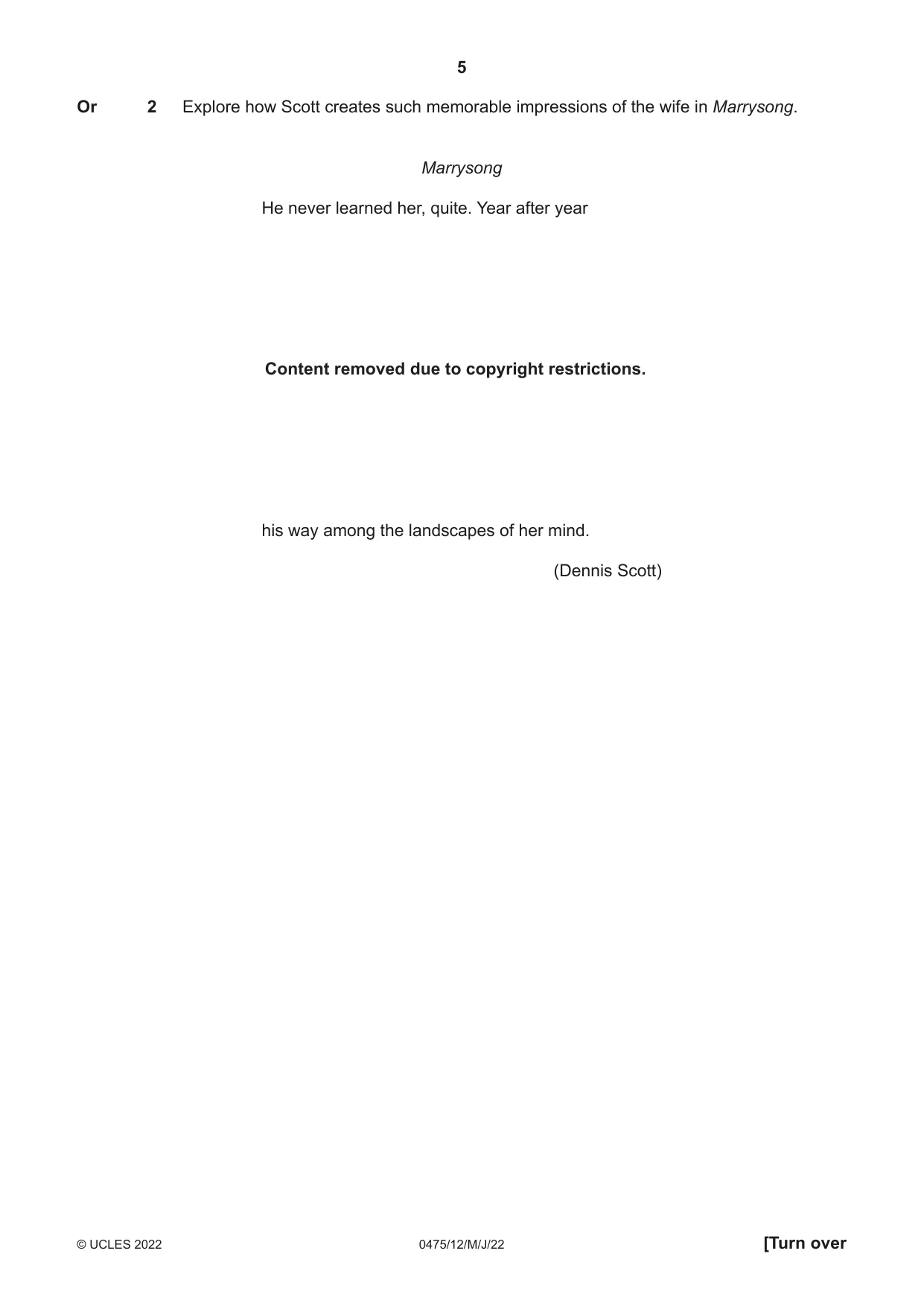 Cambridge IGCSE English - Literature in English 0475 2022 May/June Paper 1 · Variant 2 question paper, page 5 of 28