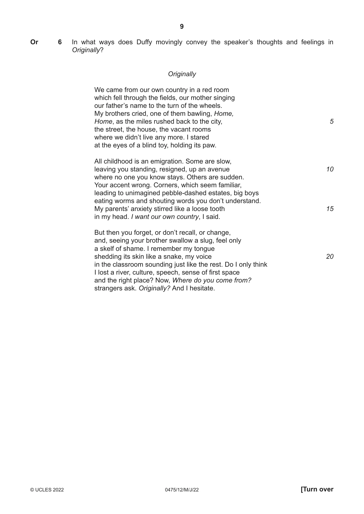 Cambridge IGCSE English - Literature in English 0475 2022 May/June Paper 1 · Variant 2 question paper, page 9 of 28