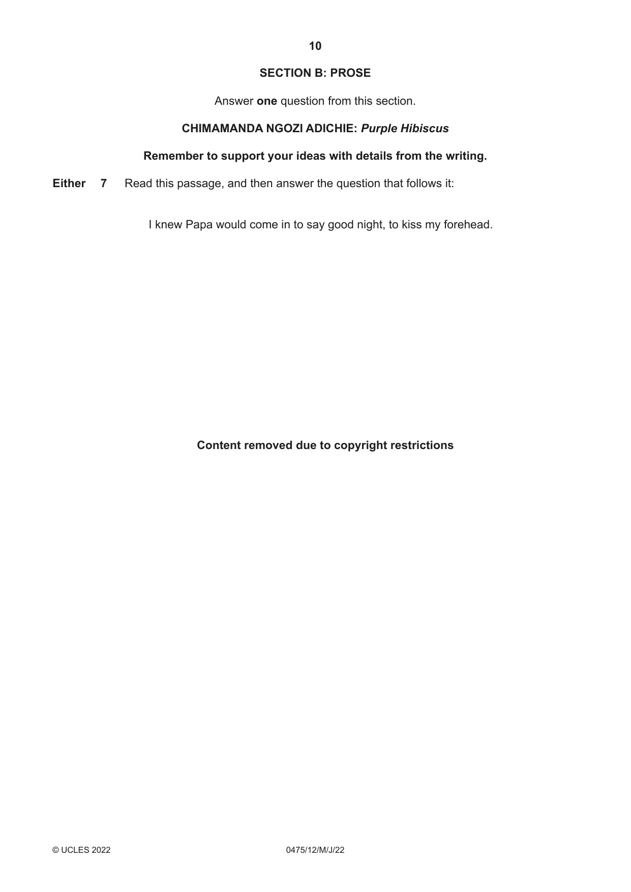 Cambridge IGCSE English - Literature in English 0475 2022 May/June Paper 1 · Variant 2 question paper, page 10 of 28