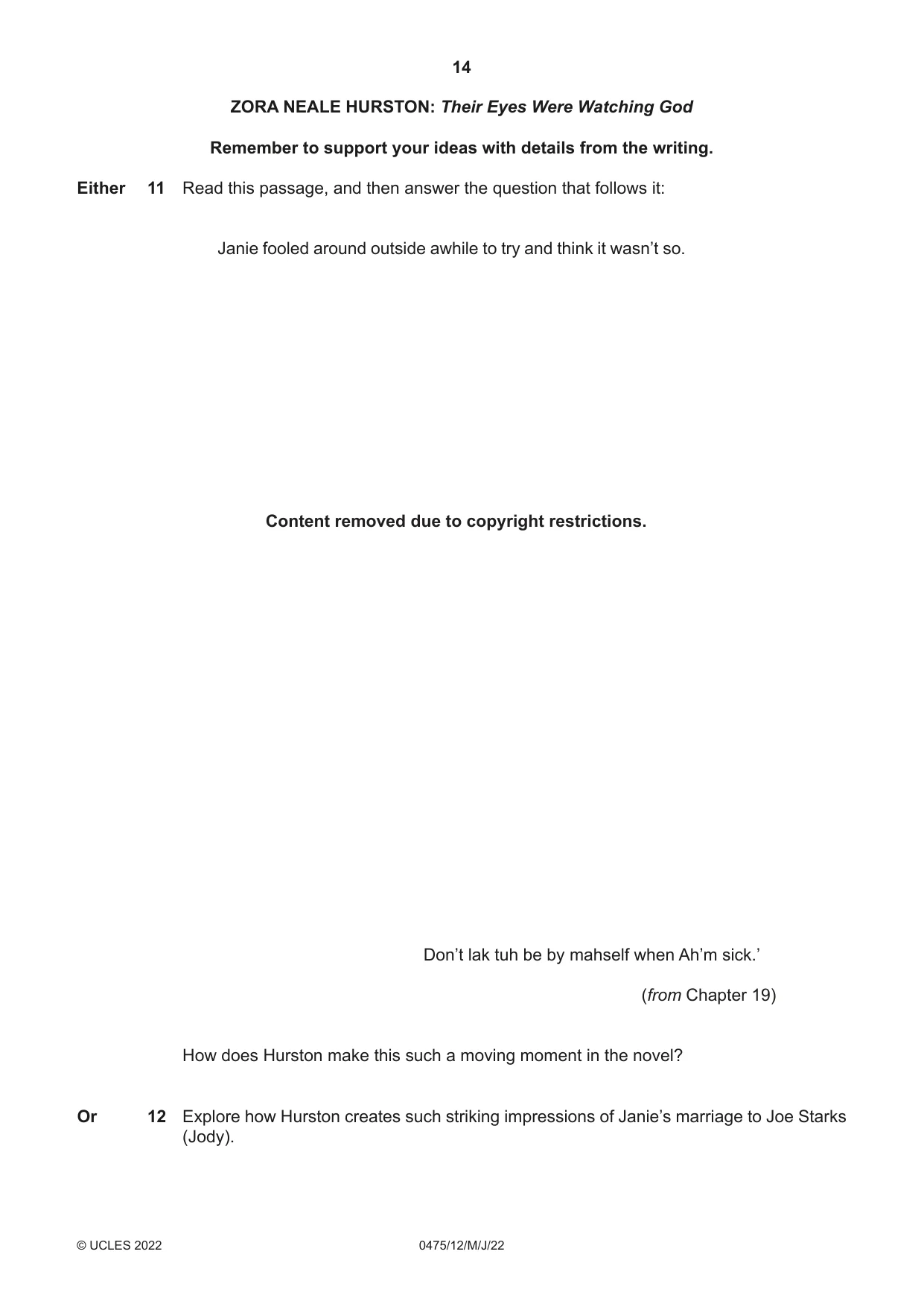 Cambridge IGCSE English - Literature in English 0475 2022 May/June Paper 1 · Variant 2 question paper, page 14 of 28