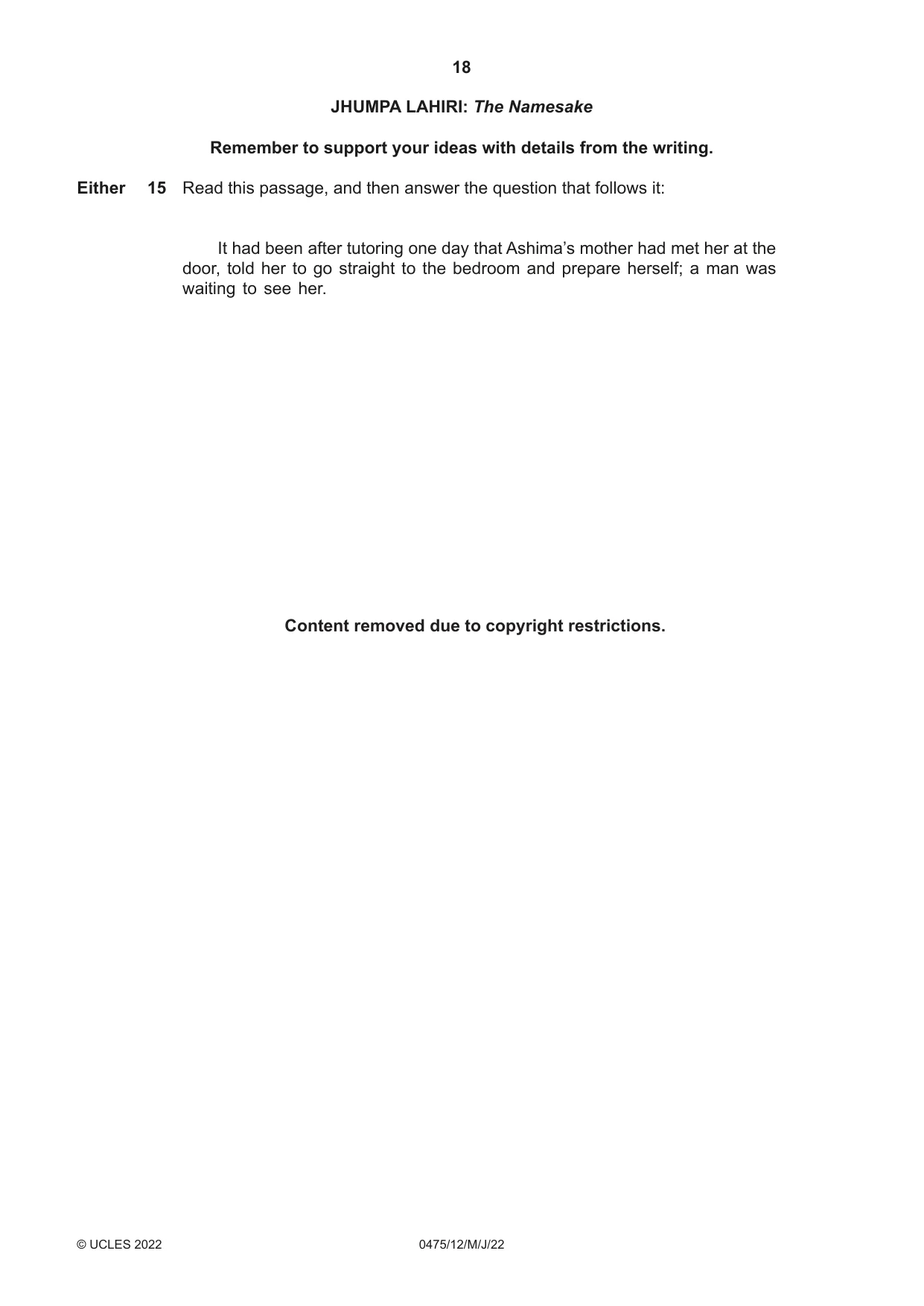 Cambridge IGCSE English - Literature in English 0475 2022 May/June Paper 1 · Variant 2 question paper, page 18 of 28
