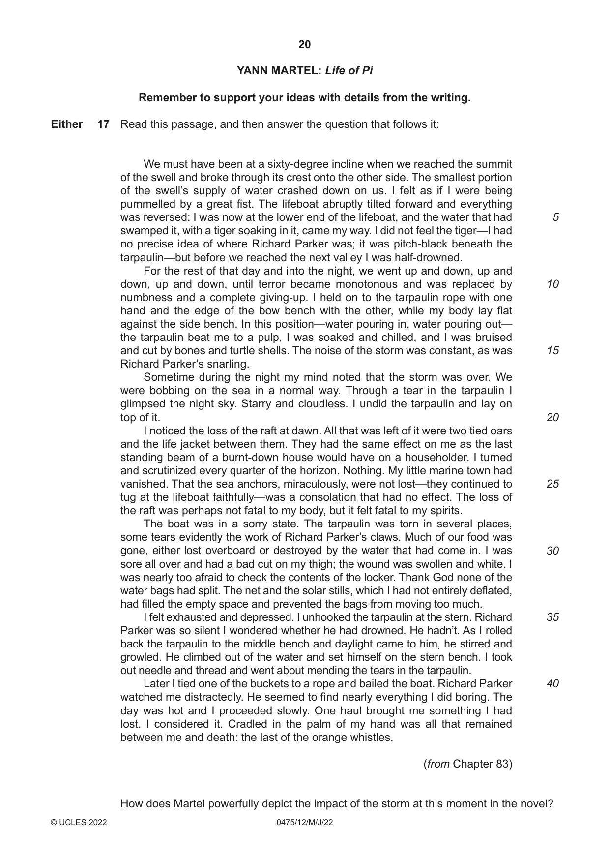Cambridge IGCSE English - Literature in English 0475 2022 May/June Paper 1 · Variant 2 question paper, page 20 of 28