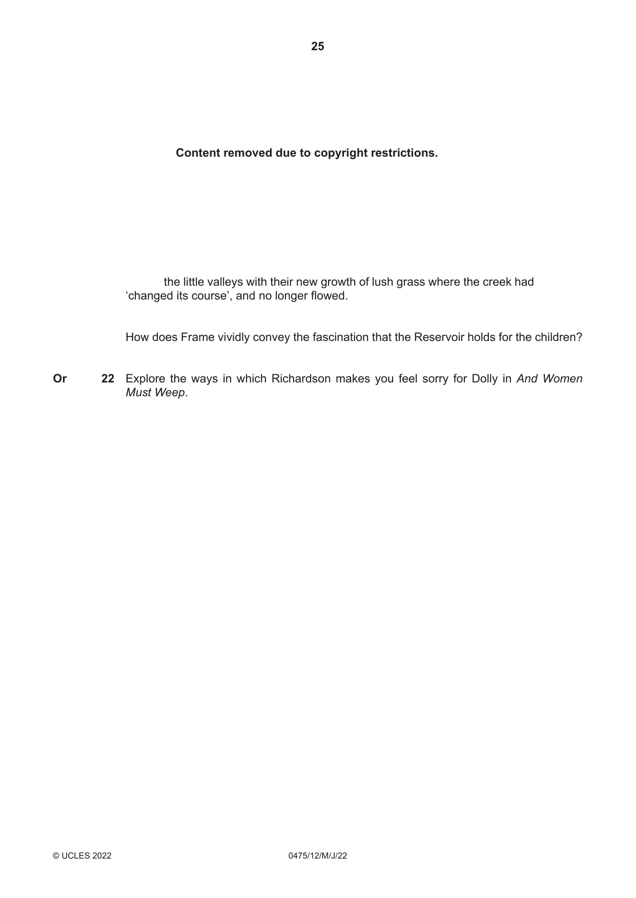 Cambridge IGCSE English - Literature in English 0475 2022 May/June Paper 1 · Variant 2 question paper, page 25 of 28