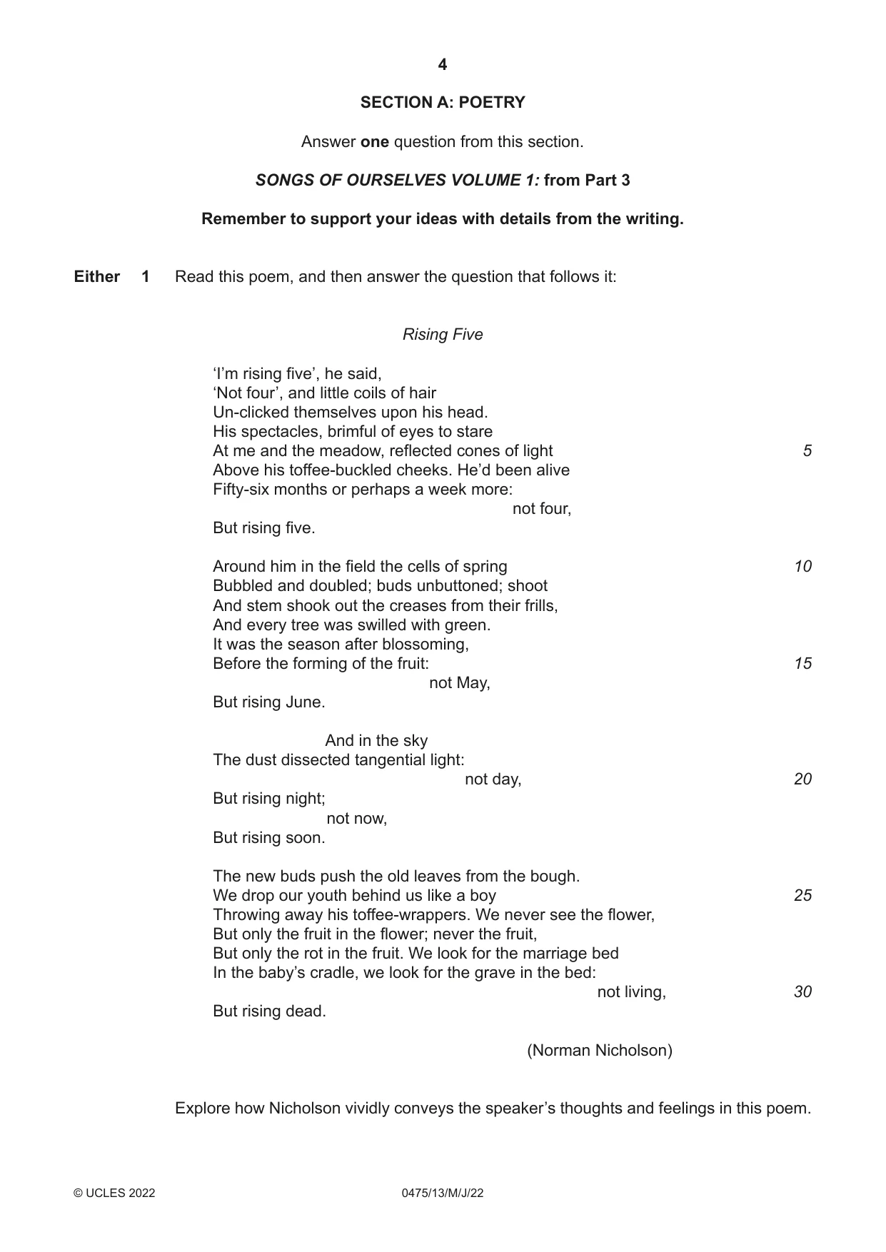 Cambridge IGCSE English - Literature in English 0475 2022 May/June Paper 1 · Variant 3 question paper, page 4 of 28