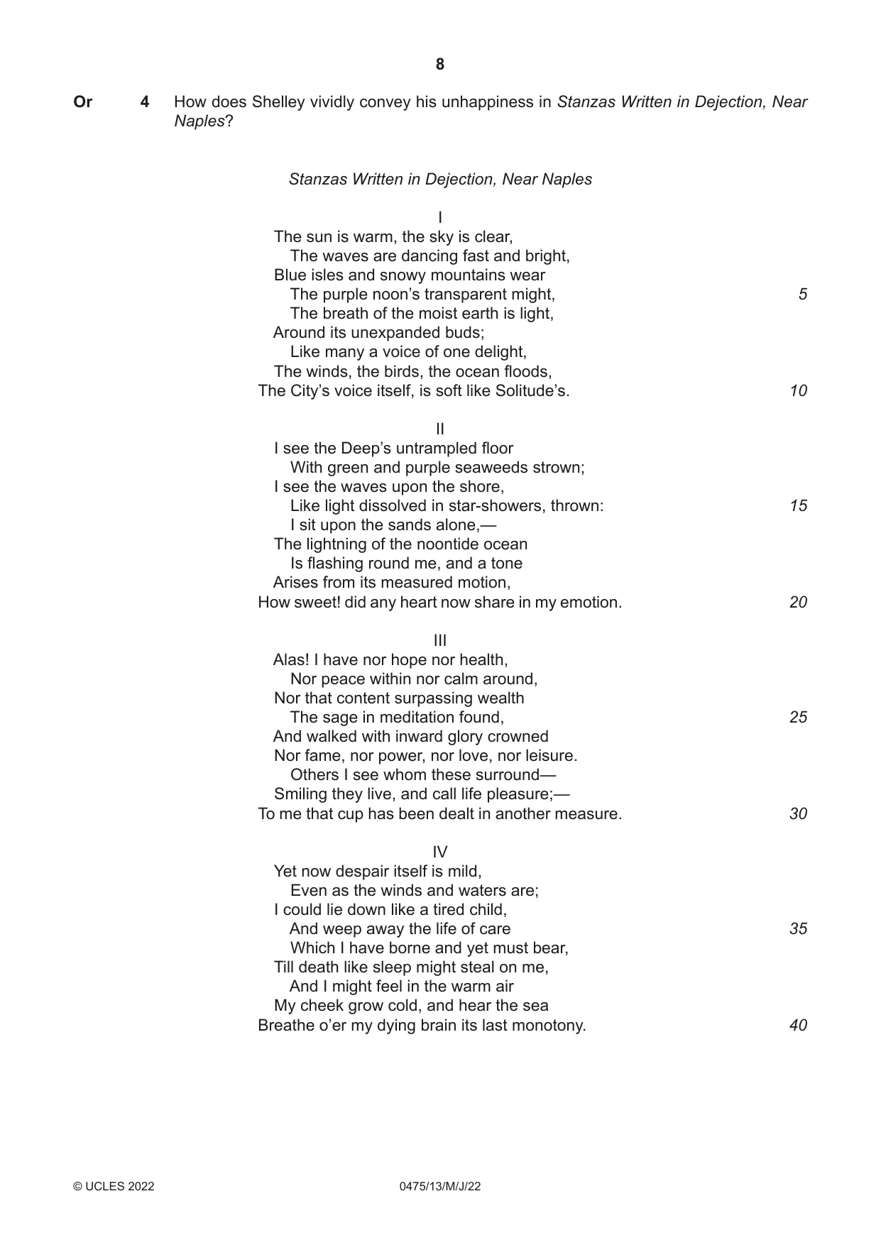 Cambridge IGCSE English - Literature in English 0475 2022 May/June Paper 1 · Variant 3 question paper, page 8 of 28