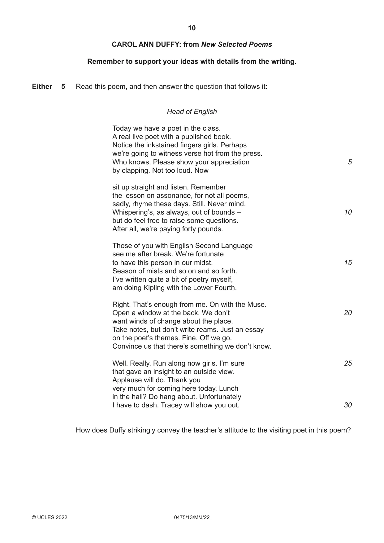 Cambridge IGCSE English - Literature in English 0475 2022 May/June Paper 1 · Variant 3 question paper, page 10 of 28