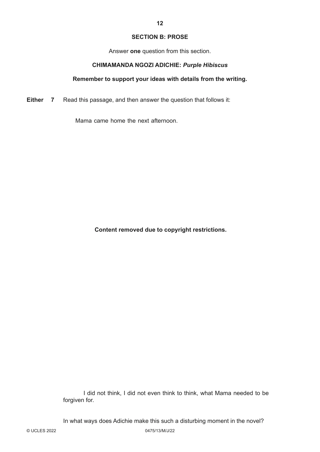 Cambridge IGCSE English - Literature in English 0475 2022 May/June Paper 1 · Variant 3 question paper, page 12 of 28