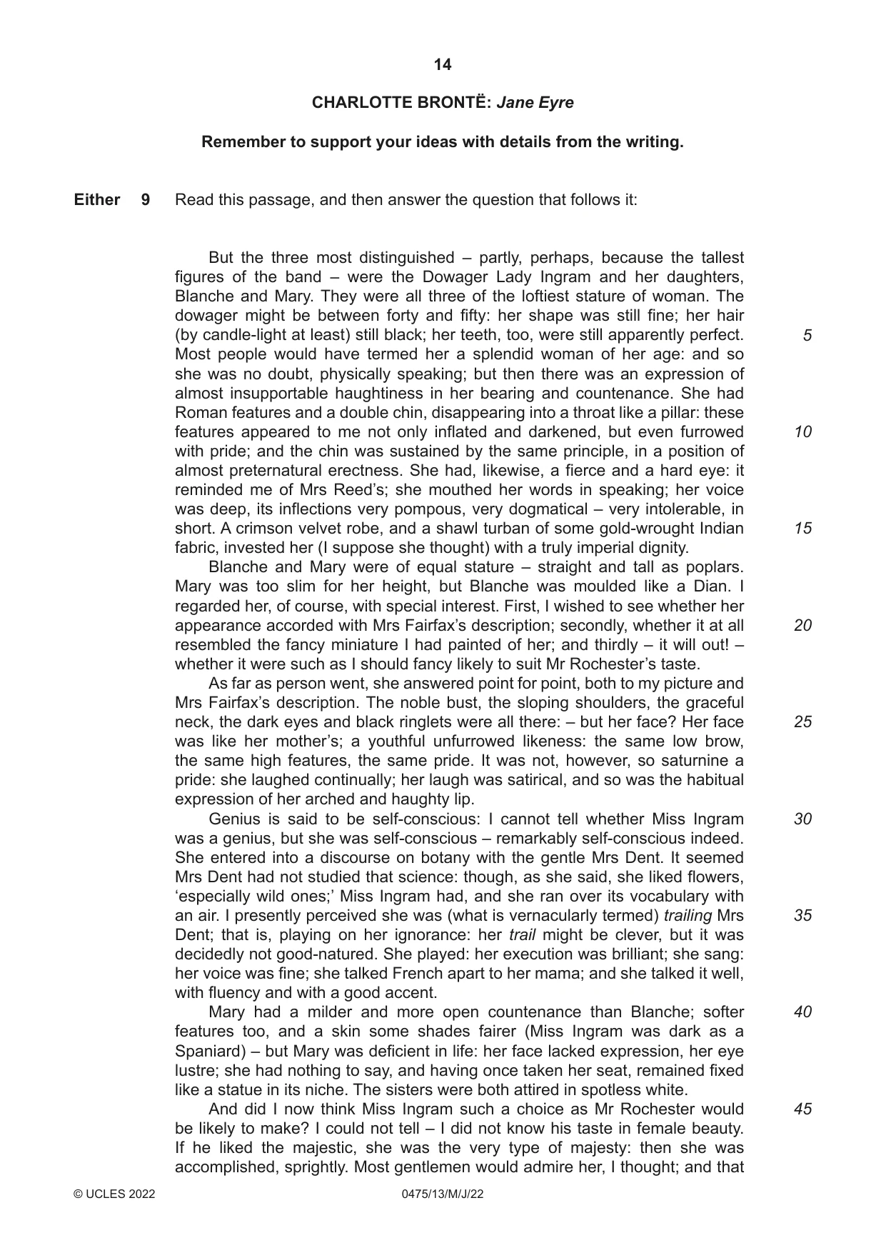 Cambridge IGCSE English - Literature in English 0475 2022 May/June Paper 1 · Variant 3 question paper, page 14 of 28