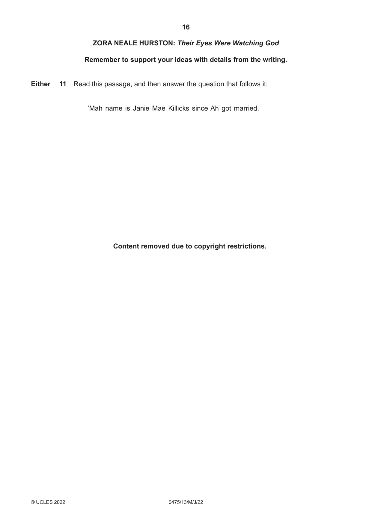Cambridge IGCSE English - Literature in English 0475 2022 May/June Paper 1 · Variant 3 question paper, page 16 of 28