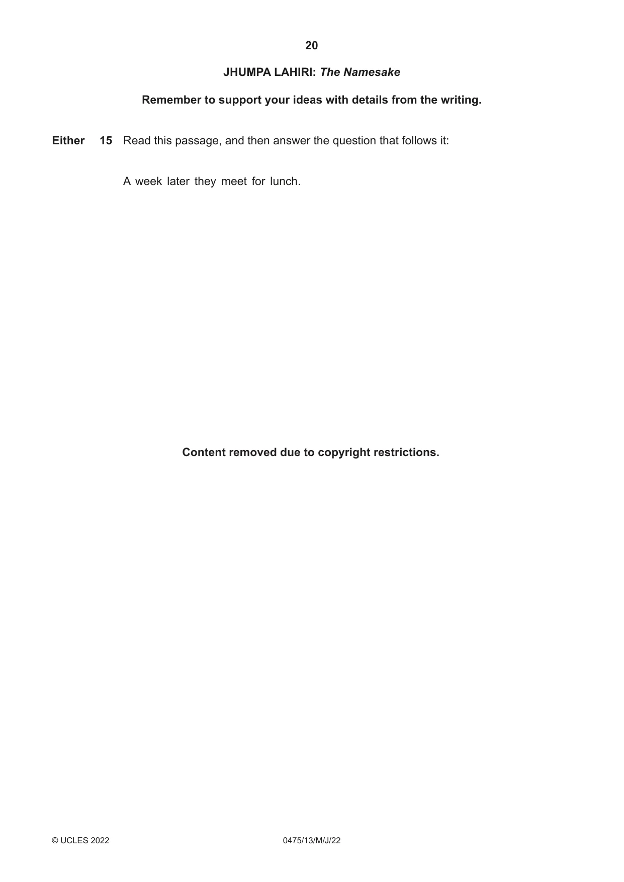Cambridge IGCSE English - Literature in English 0475 2022 May/June Paper 1 · Variant 3 question paper, page 20 of 28