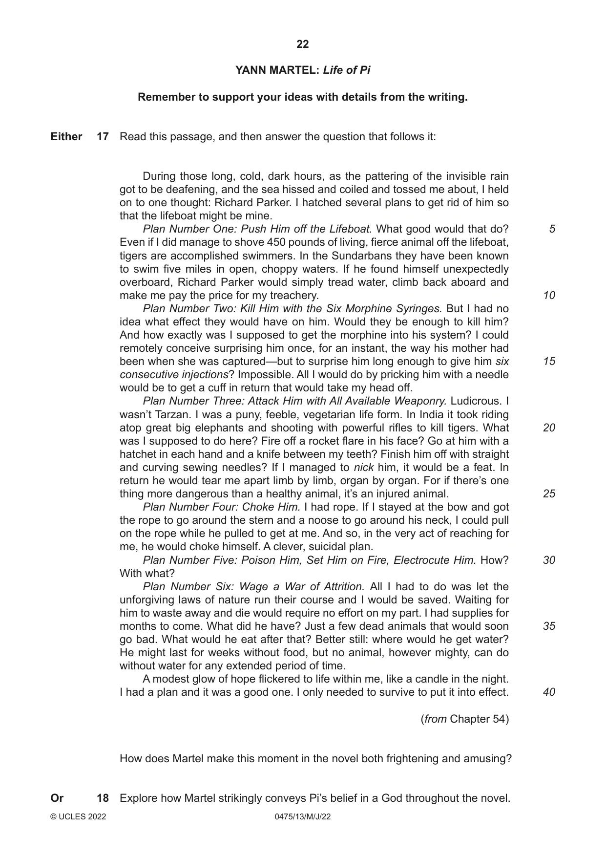 Cambridge IGCSE English - Literature in English 0475 2022 May/June Paper 1 · Variant 3 question paper, page 22 of 28